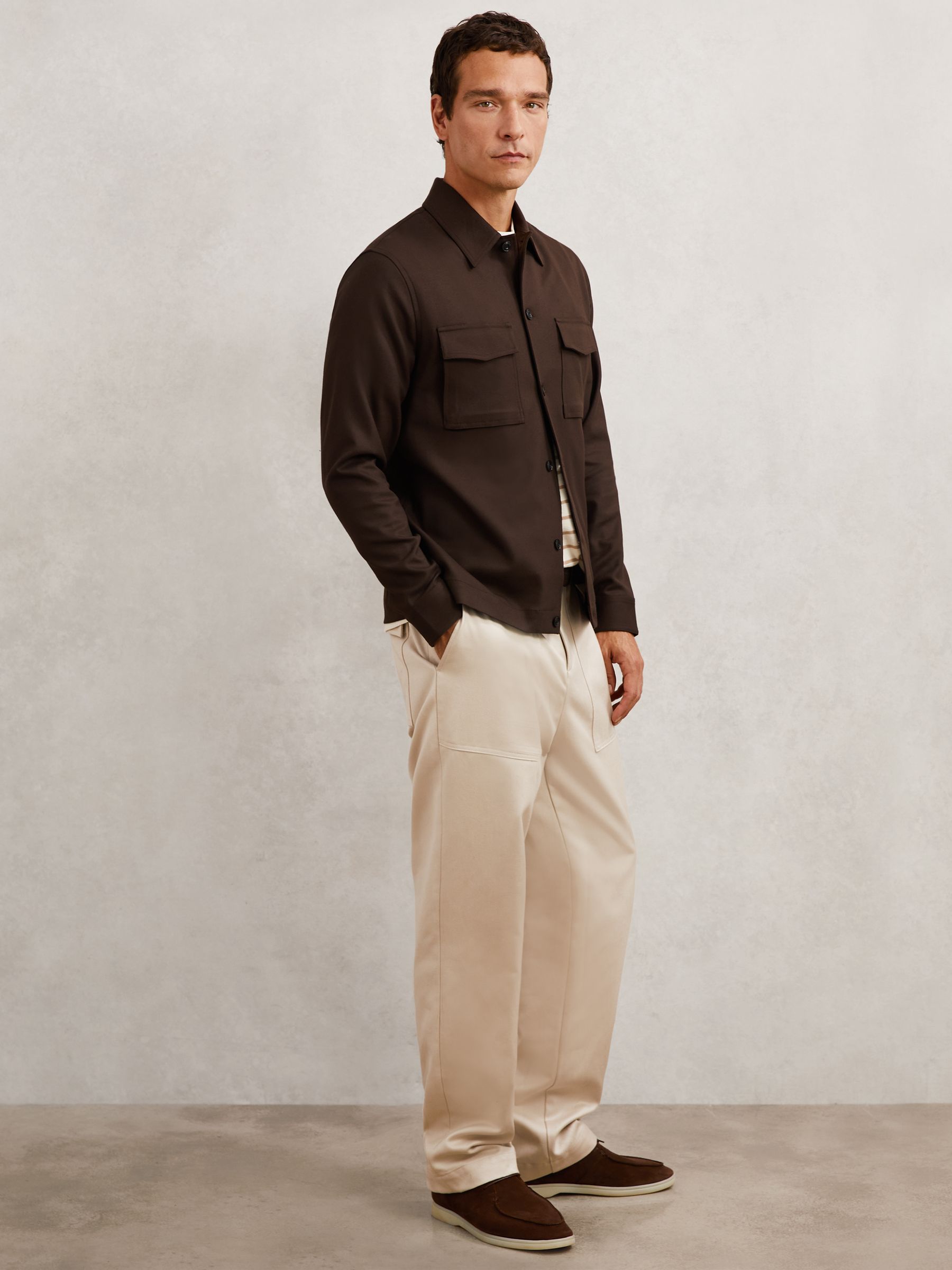 Twill Twin-Pocket Overshirt in Tobacco Brown
