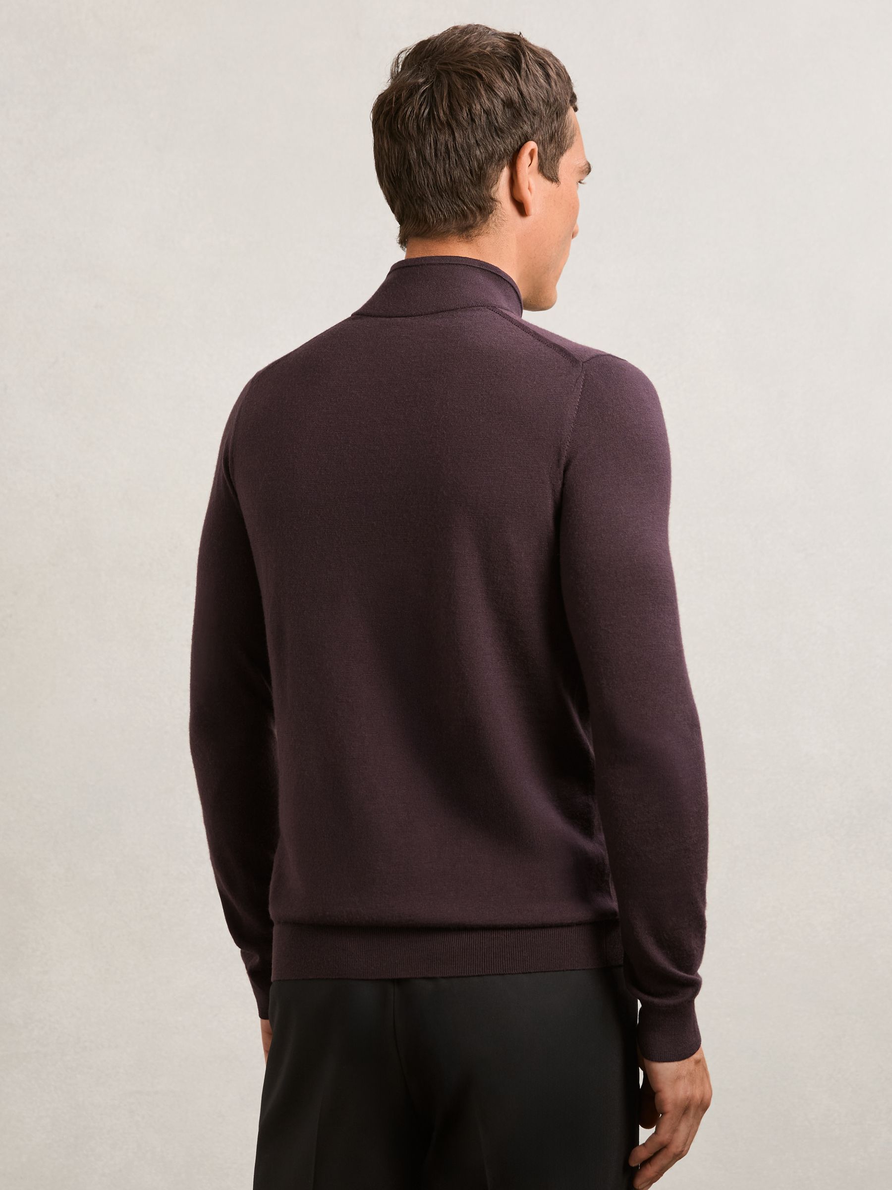 Merino Wool Half-Zip Funnel Neck Jumper in Dark Bordeaux