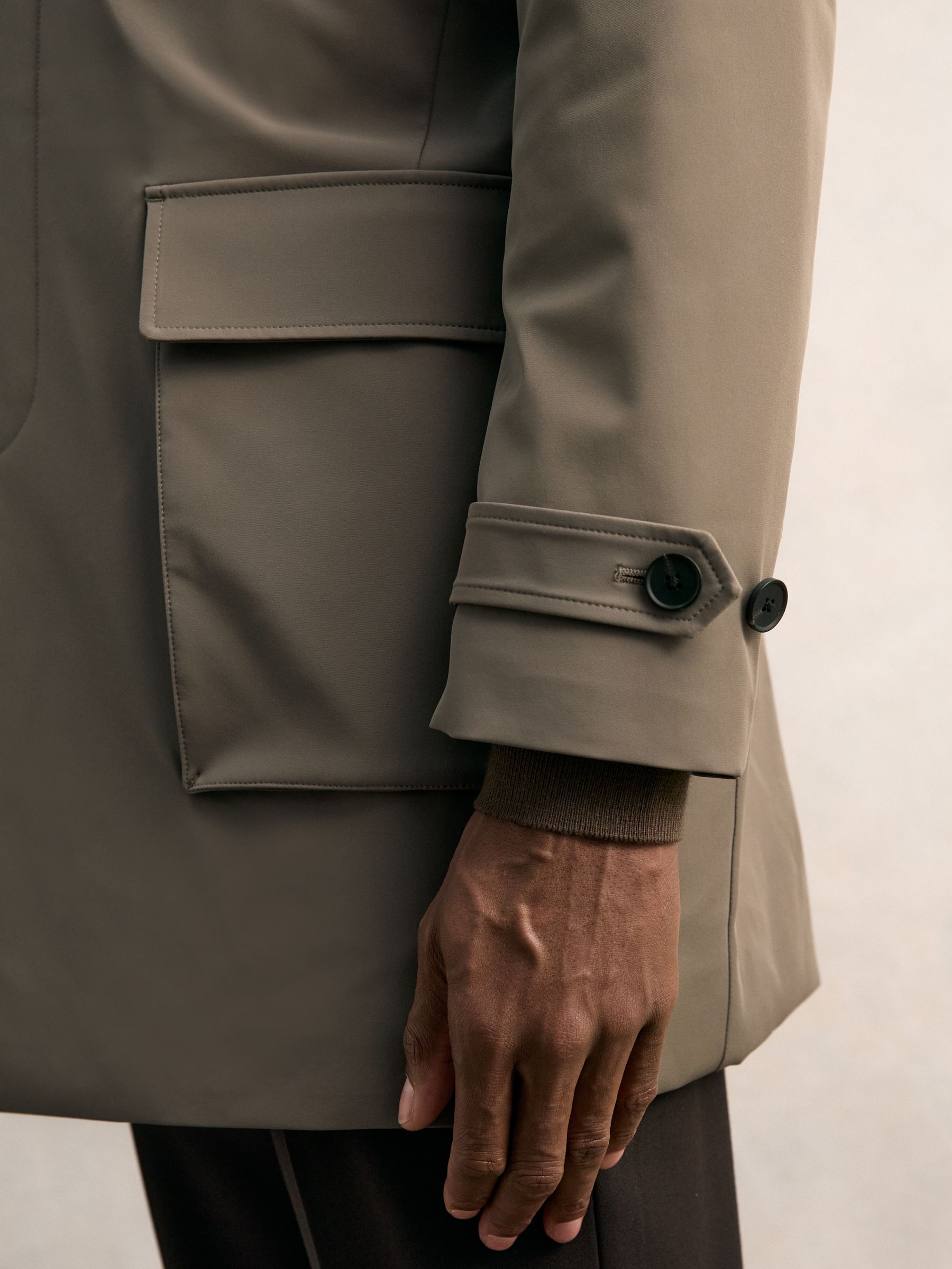 Hybrid Removable-Gilet Overcoat in Mushroom Brown