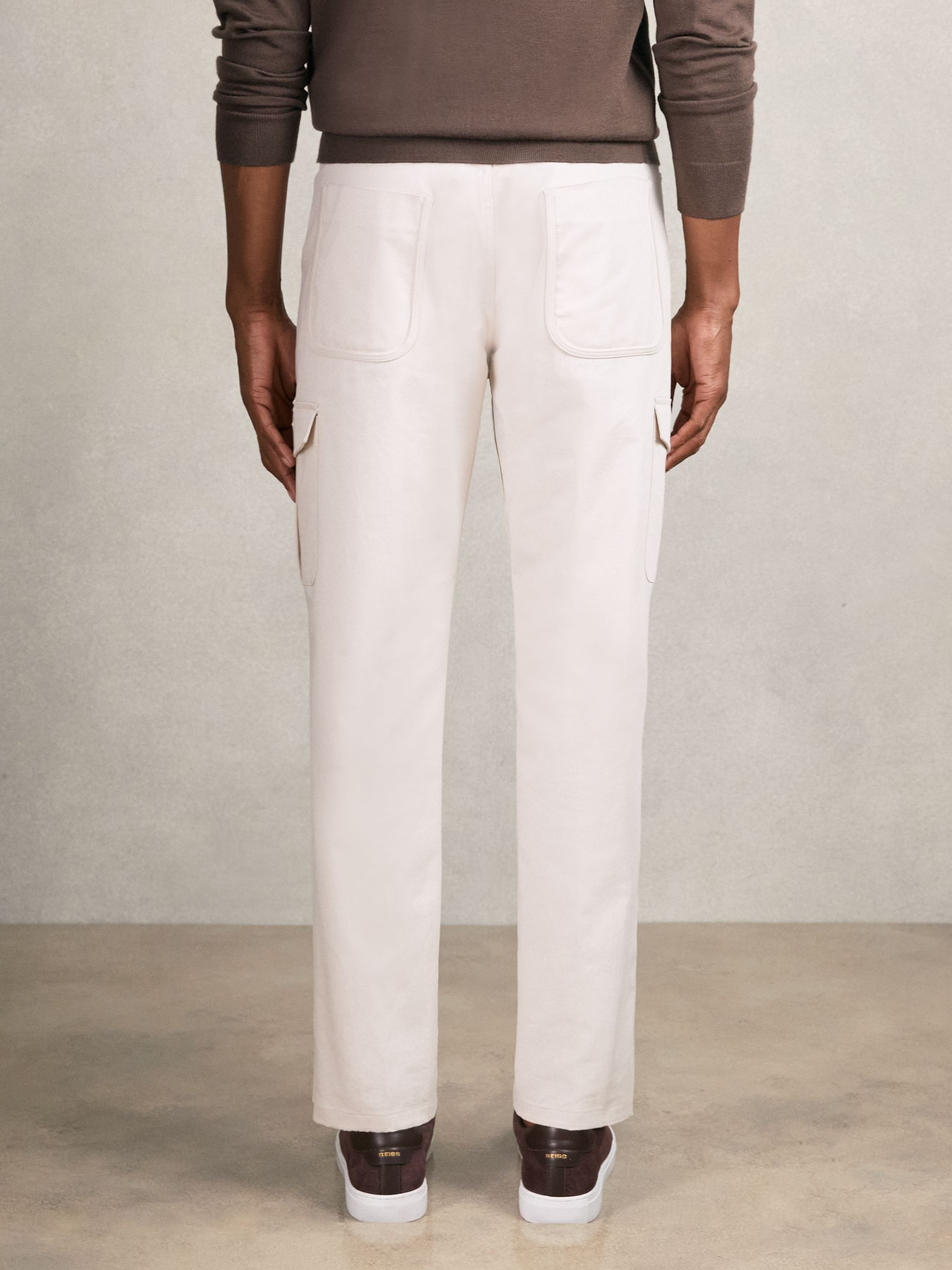 Cotton Tapered Cargo Trousers With Stretch in Stone