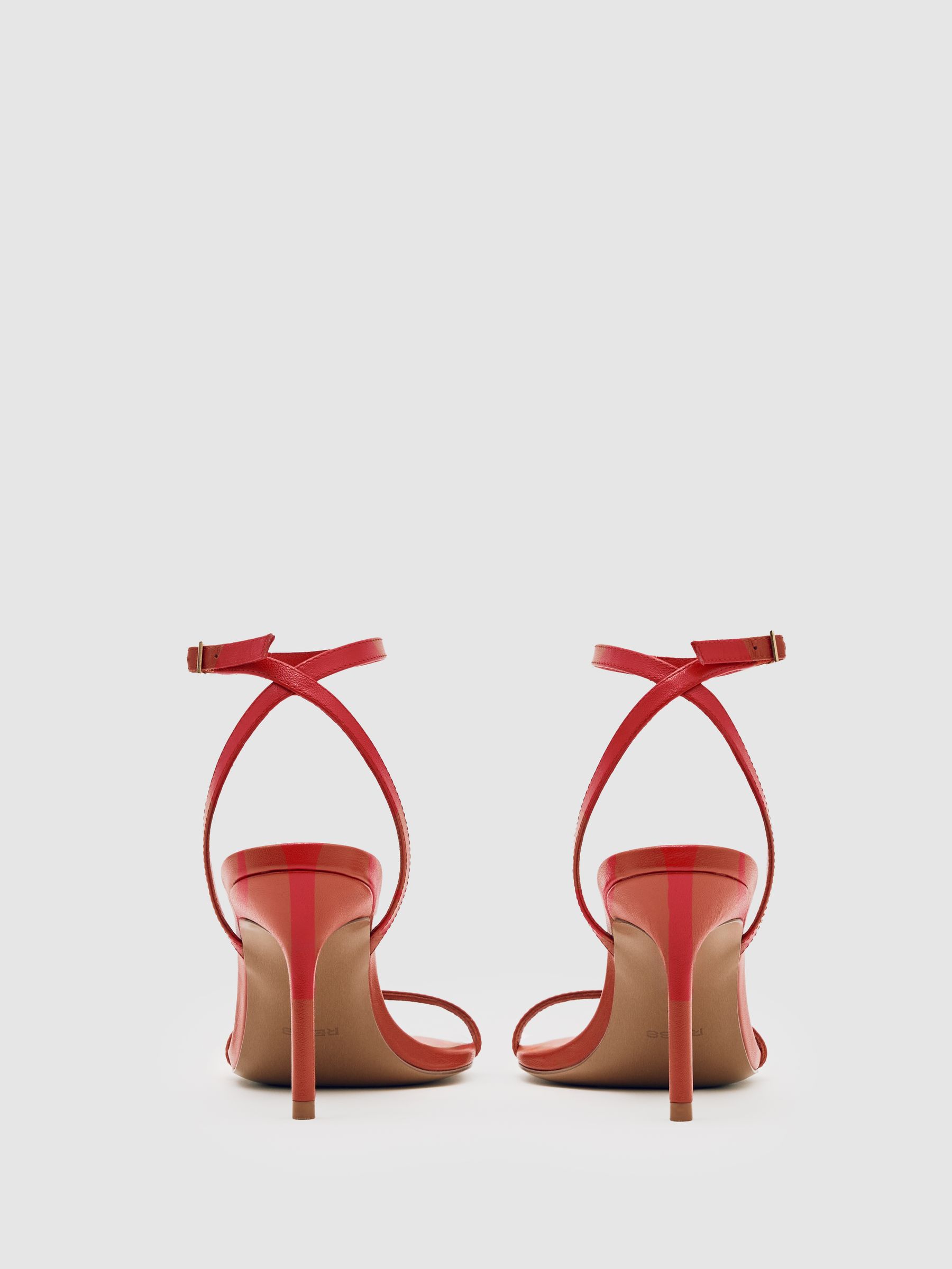 Leather Strappy Stiletto Sandals in Red