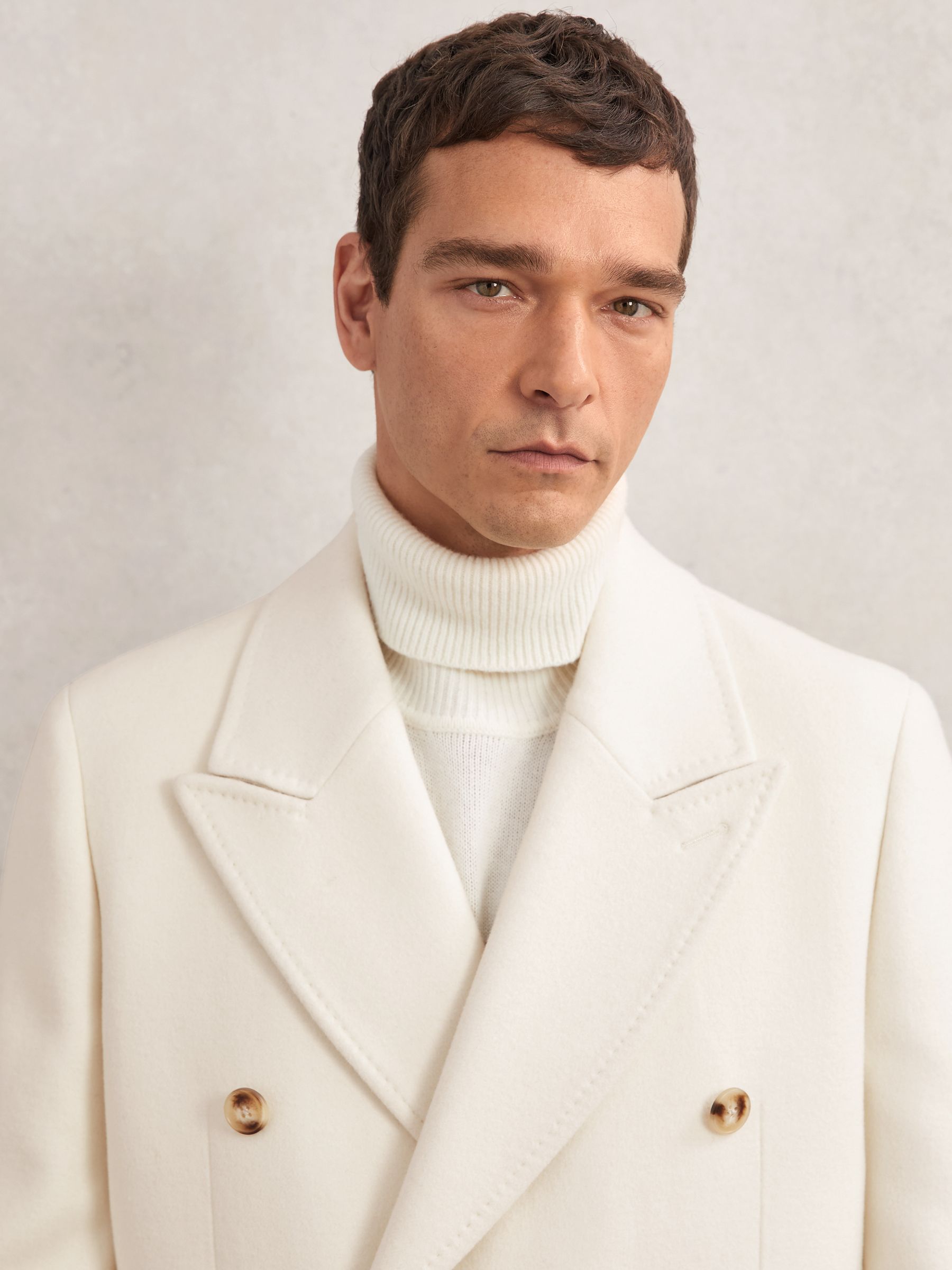 Wool-Blend Double-Breasted Overcoat in White