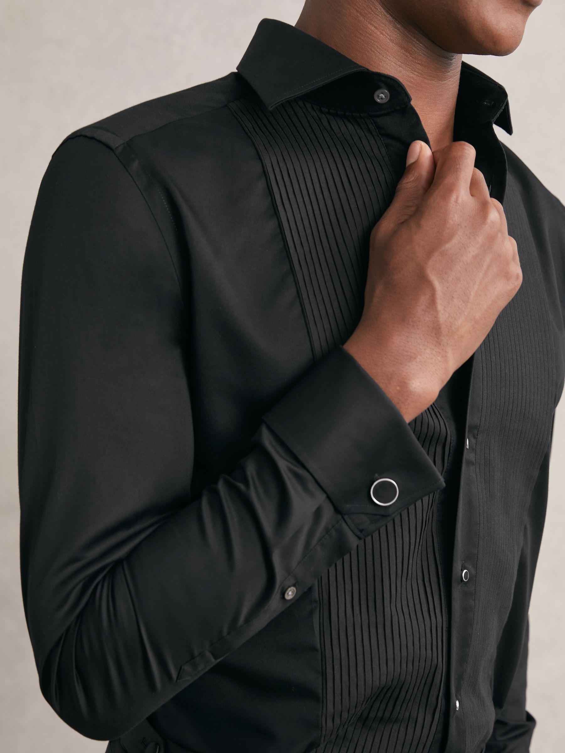 Slim Fit Cotton Double-Cuff Dinner Shirt in Black