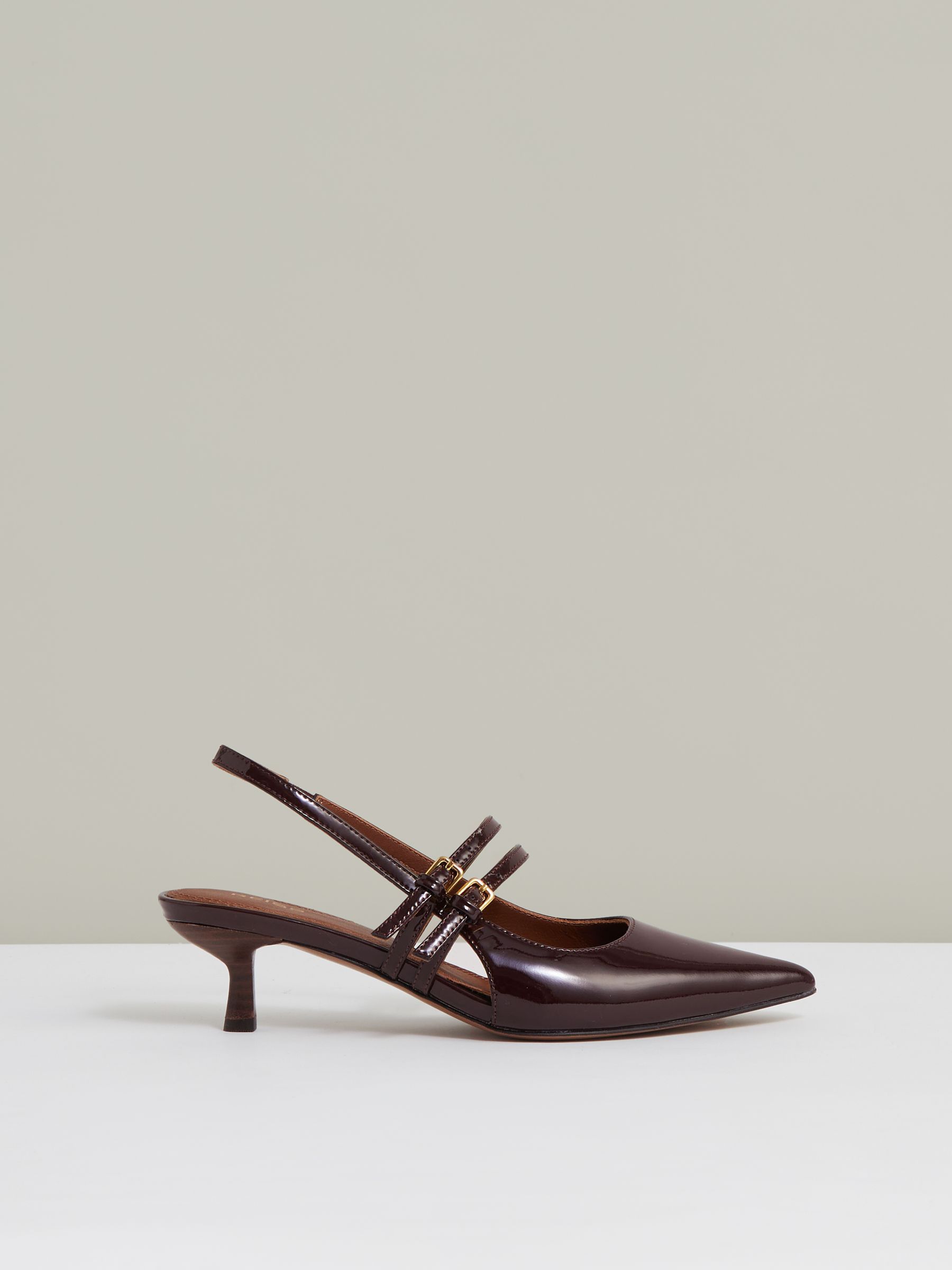 Leather Slingback Buckle Court Shoes in Oxblood