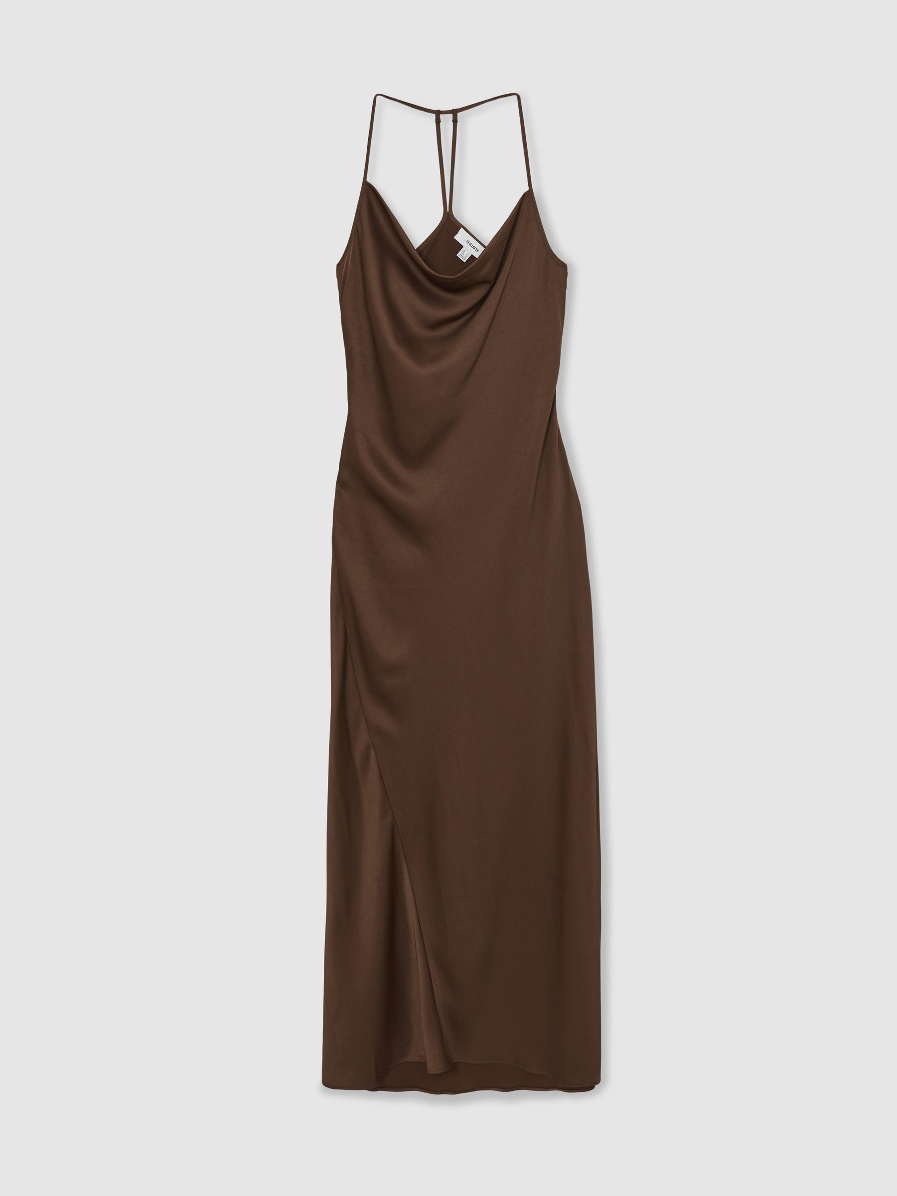 Satin Cowl-Neck Slip Dress in Chocolate Brown