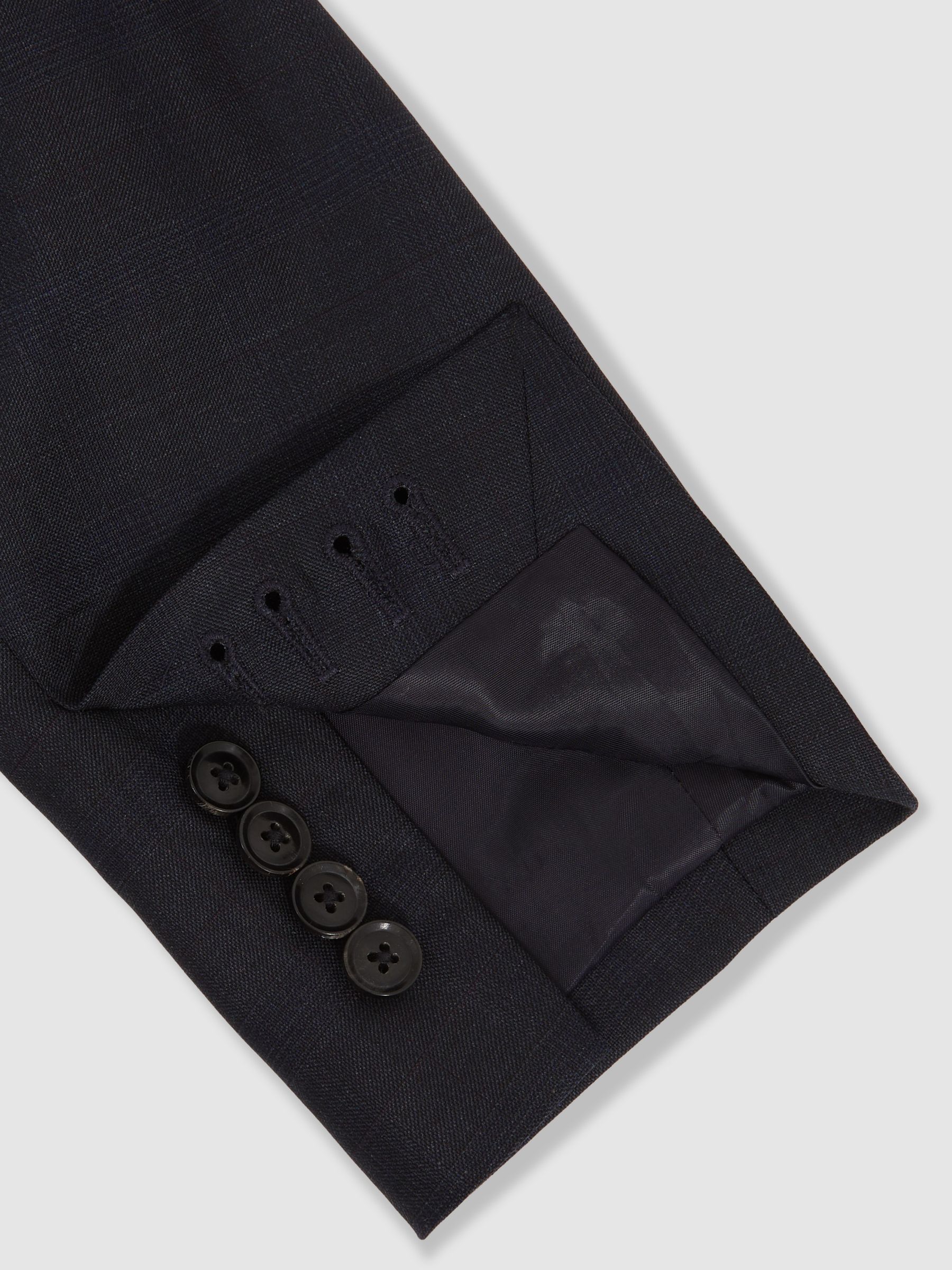 Slim-Fit Wool Single Breasted Check Suit Blazer in Navy