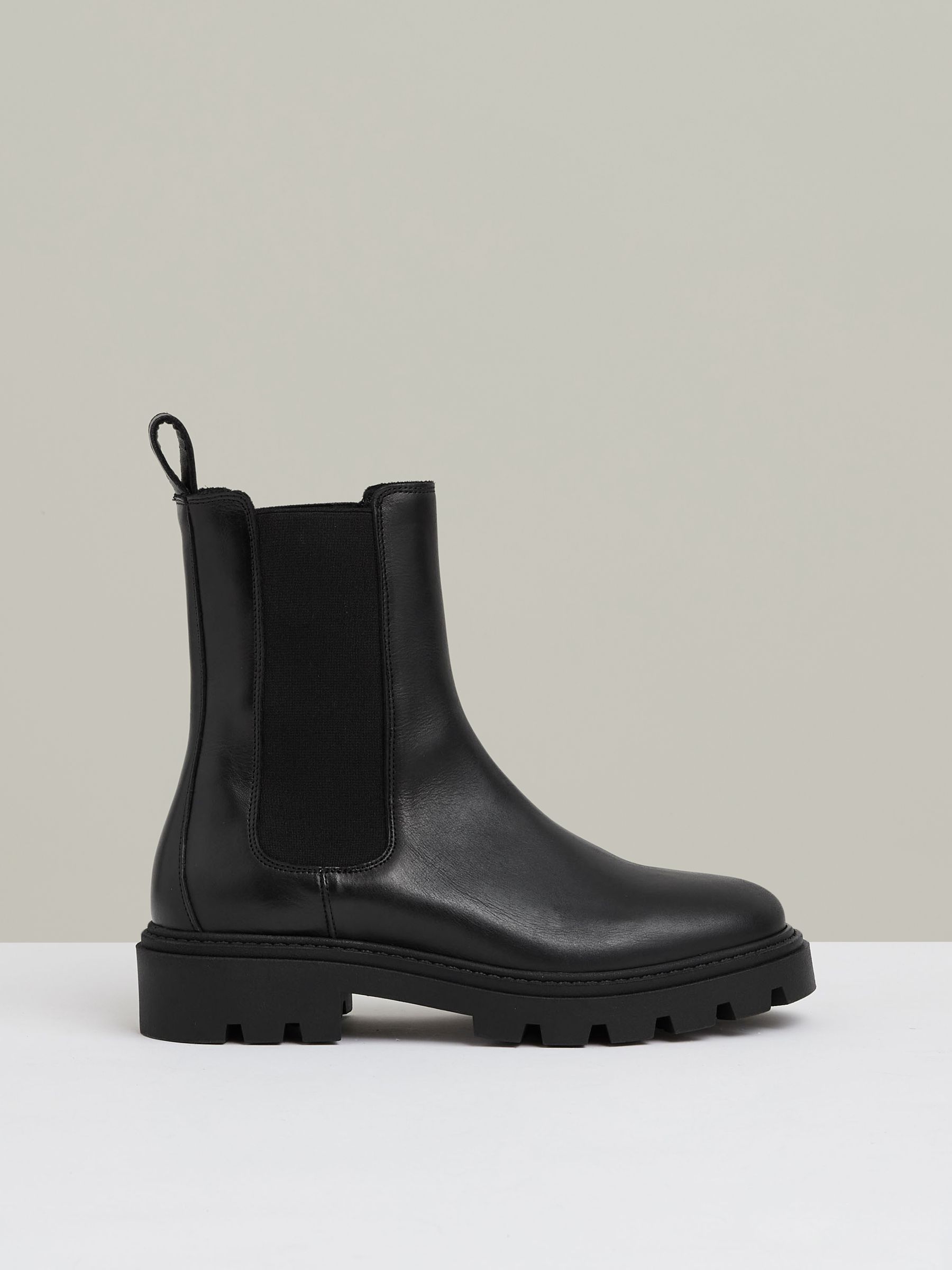 Leather Cleated Sole Chelsea Boots in Black