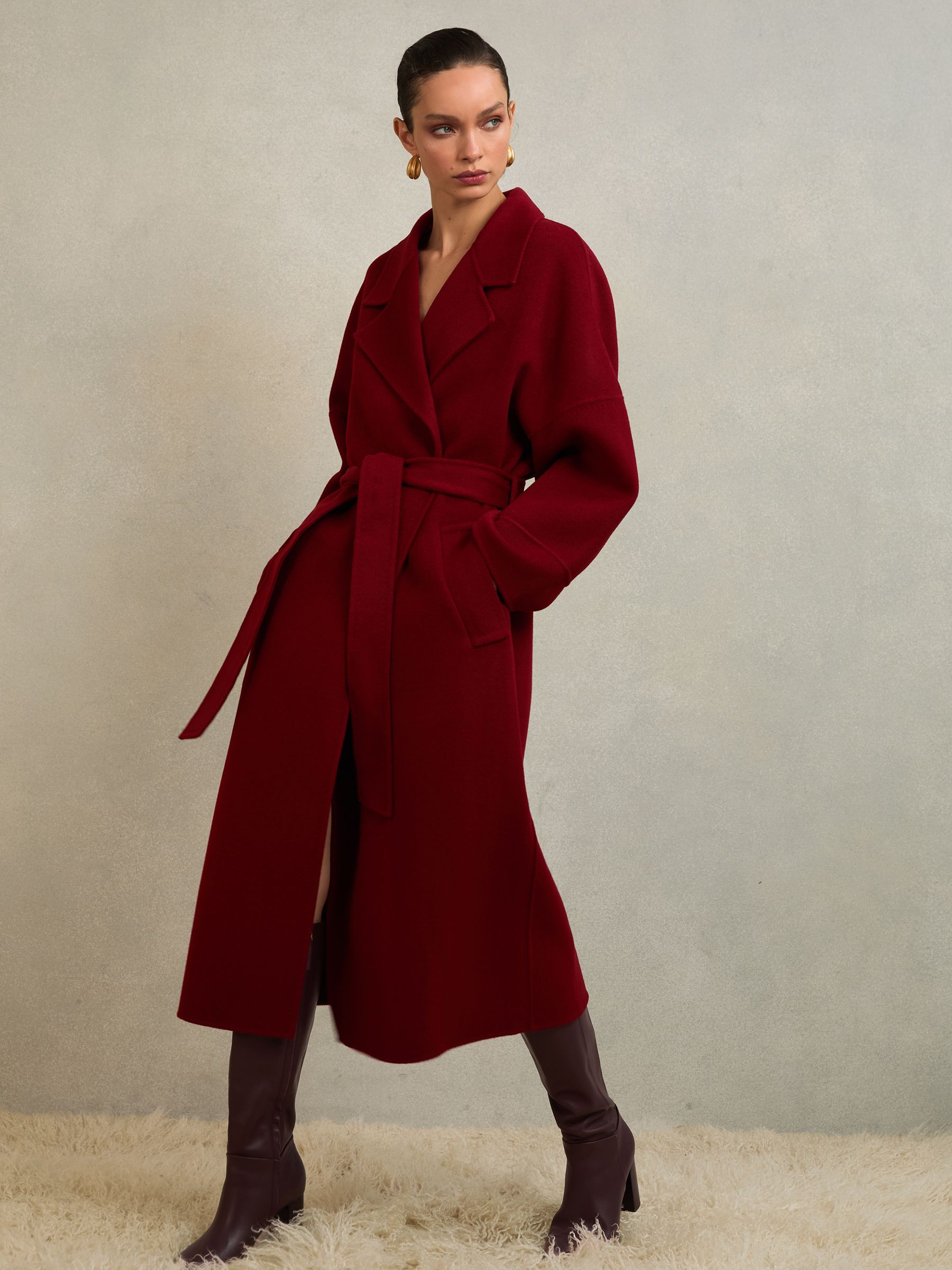 Atelier Wool Blindseam Belted Coat in Red