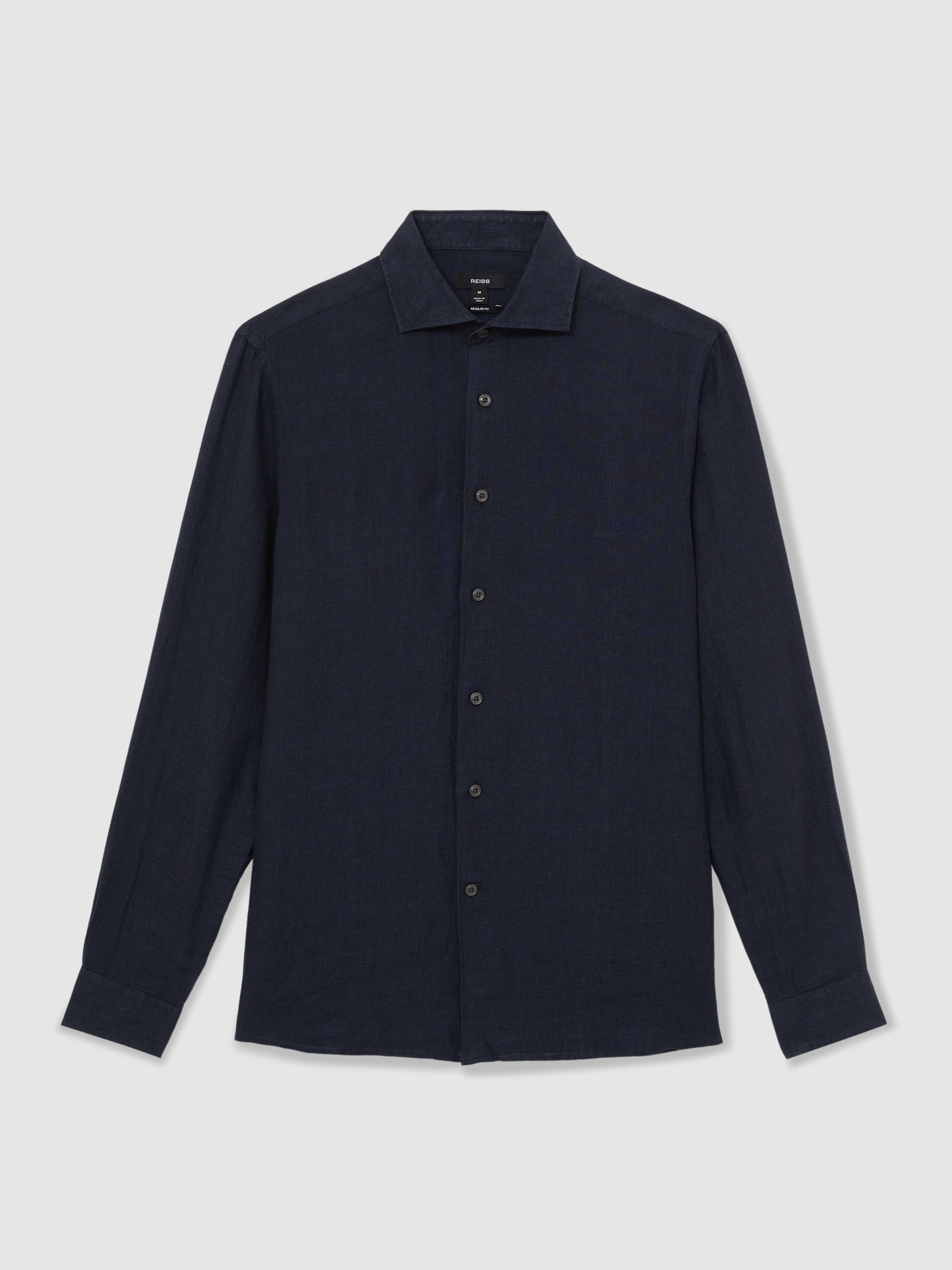 Linen Cutaway-Collar Shirt in Navy
