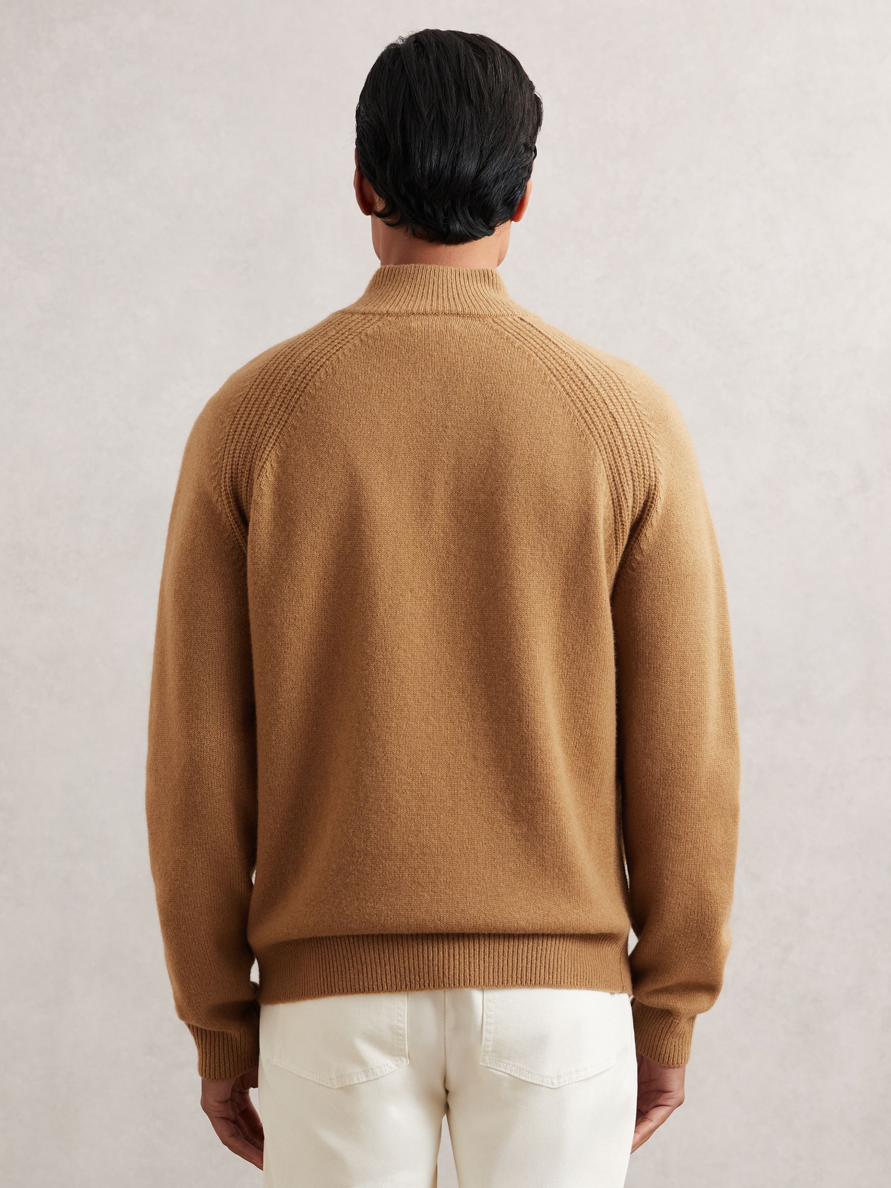 Wool And Cashmere Half-Zip Jumper in Camel