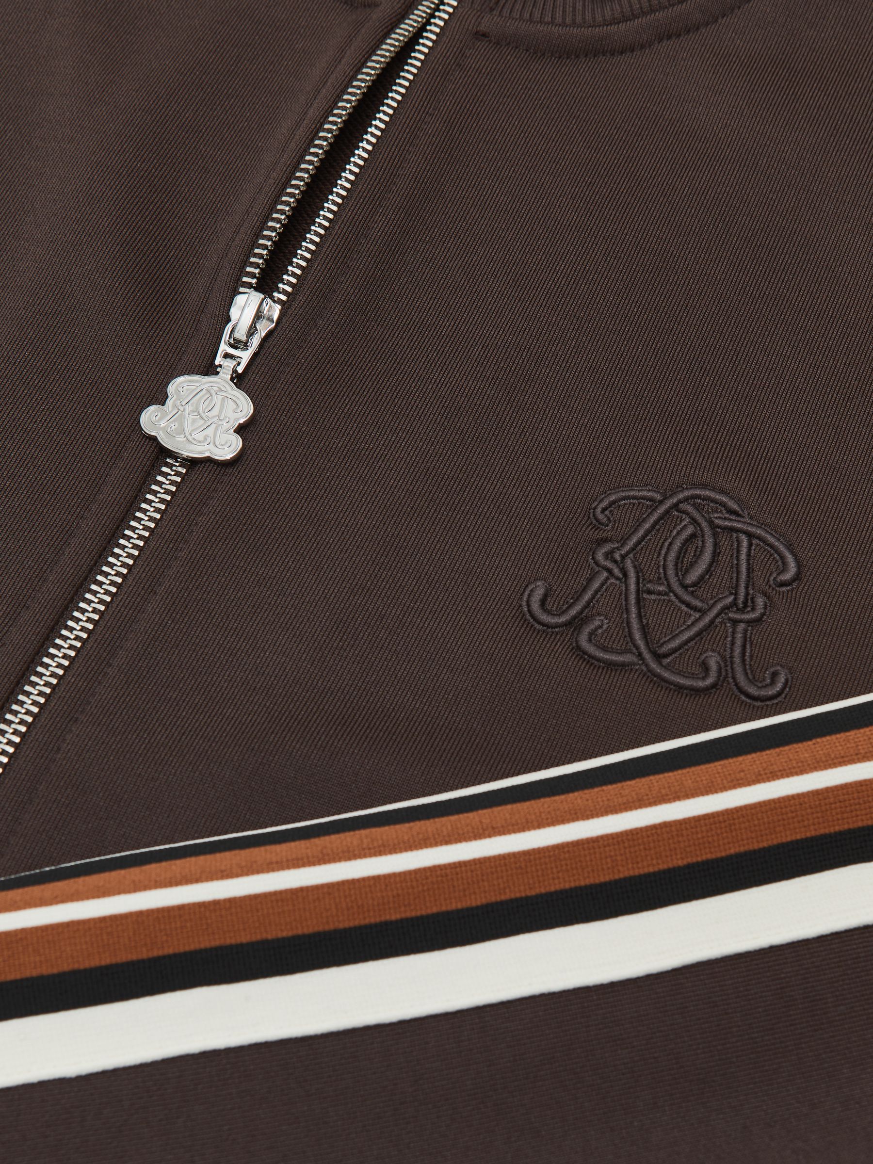 Monogram Zip-Through Relaxed Track Top in Brown