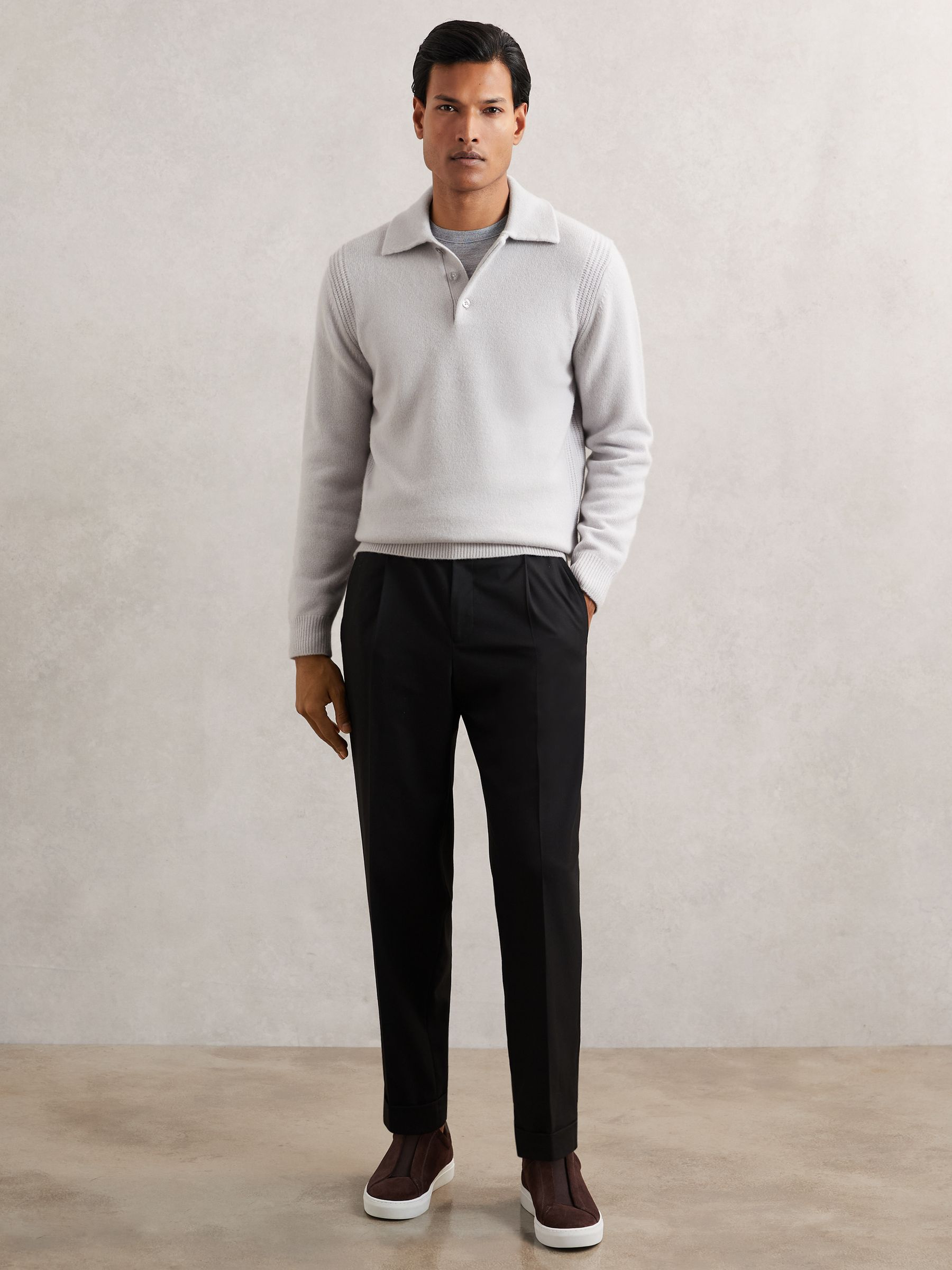 Wool-Blend Polo Jumper with Cashmere in Ice Grey
