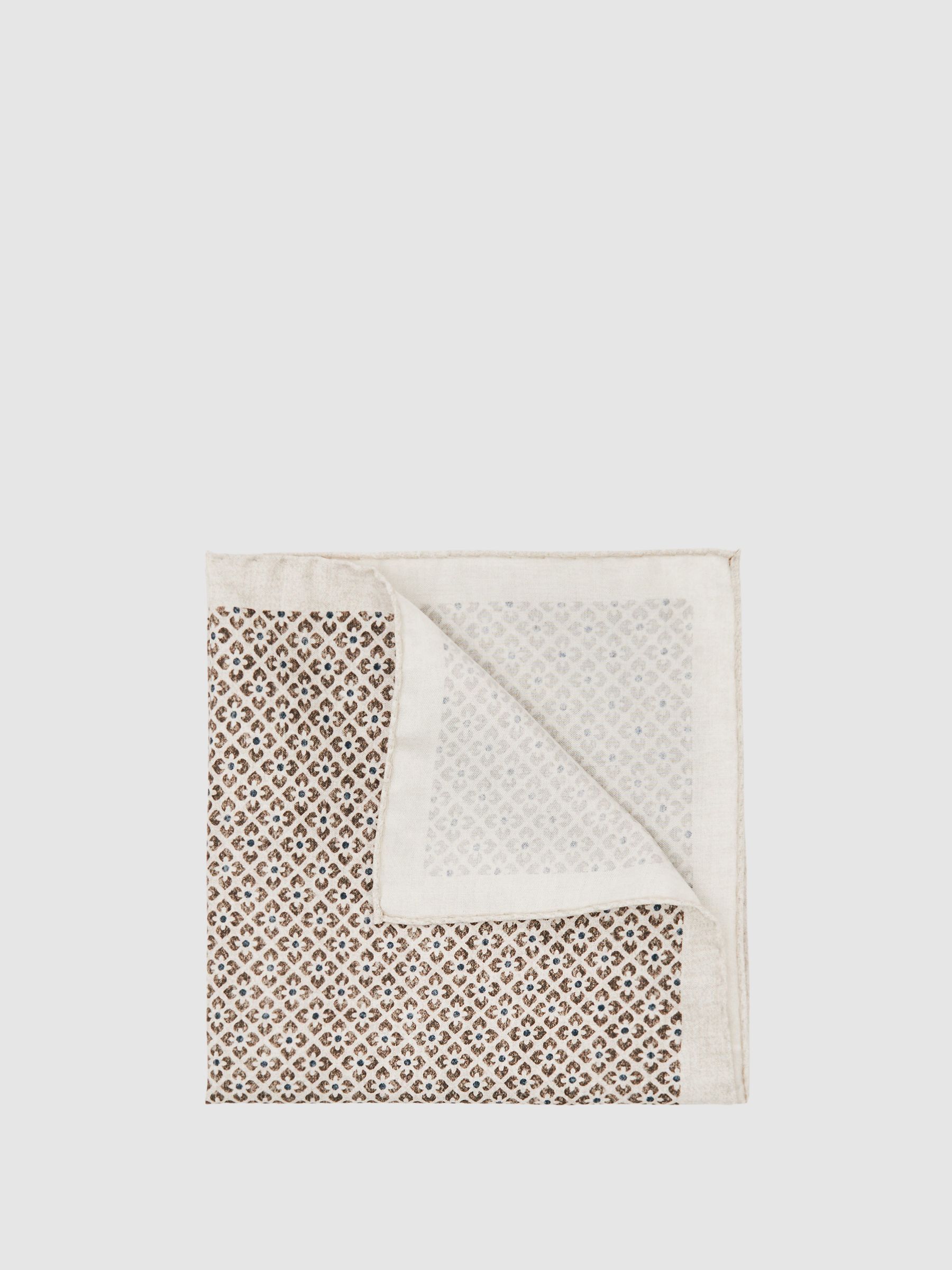 Silk Floral-Print Pocket Square in Oatmeal Melange