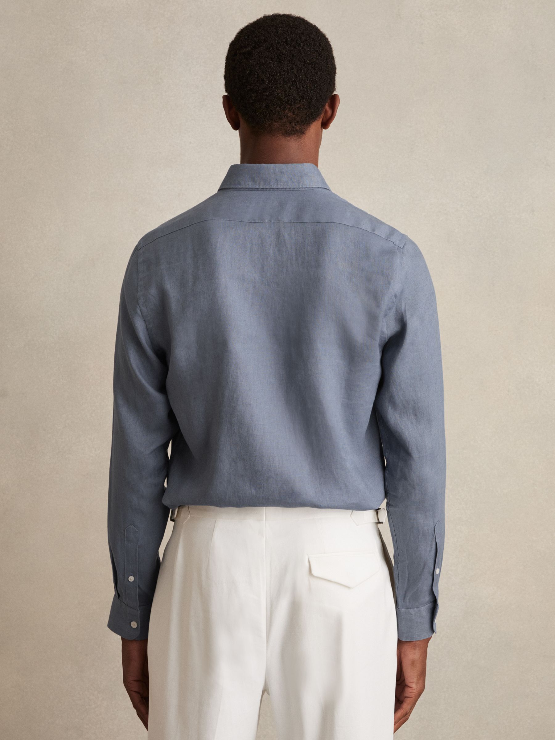Linen Button-Through Shirt in Airforce Blue