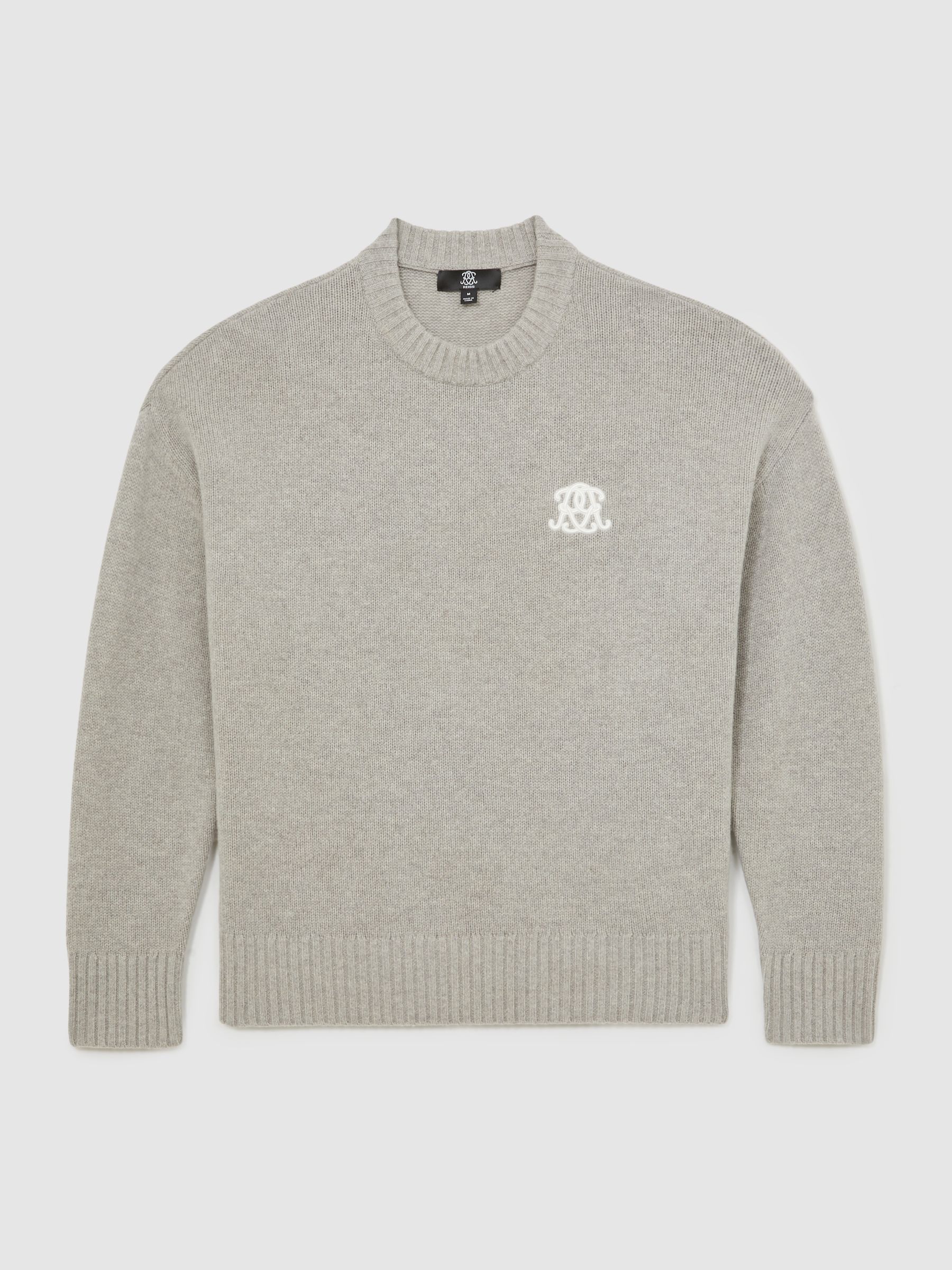 Monogram Embroidered Relaxed Jumper Wool in Grey Melange
