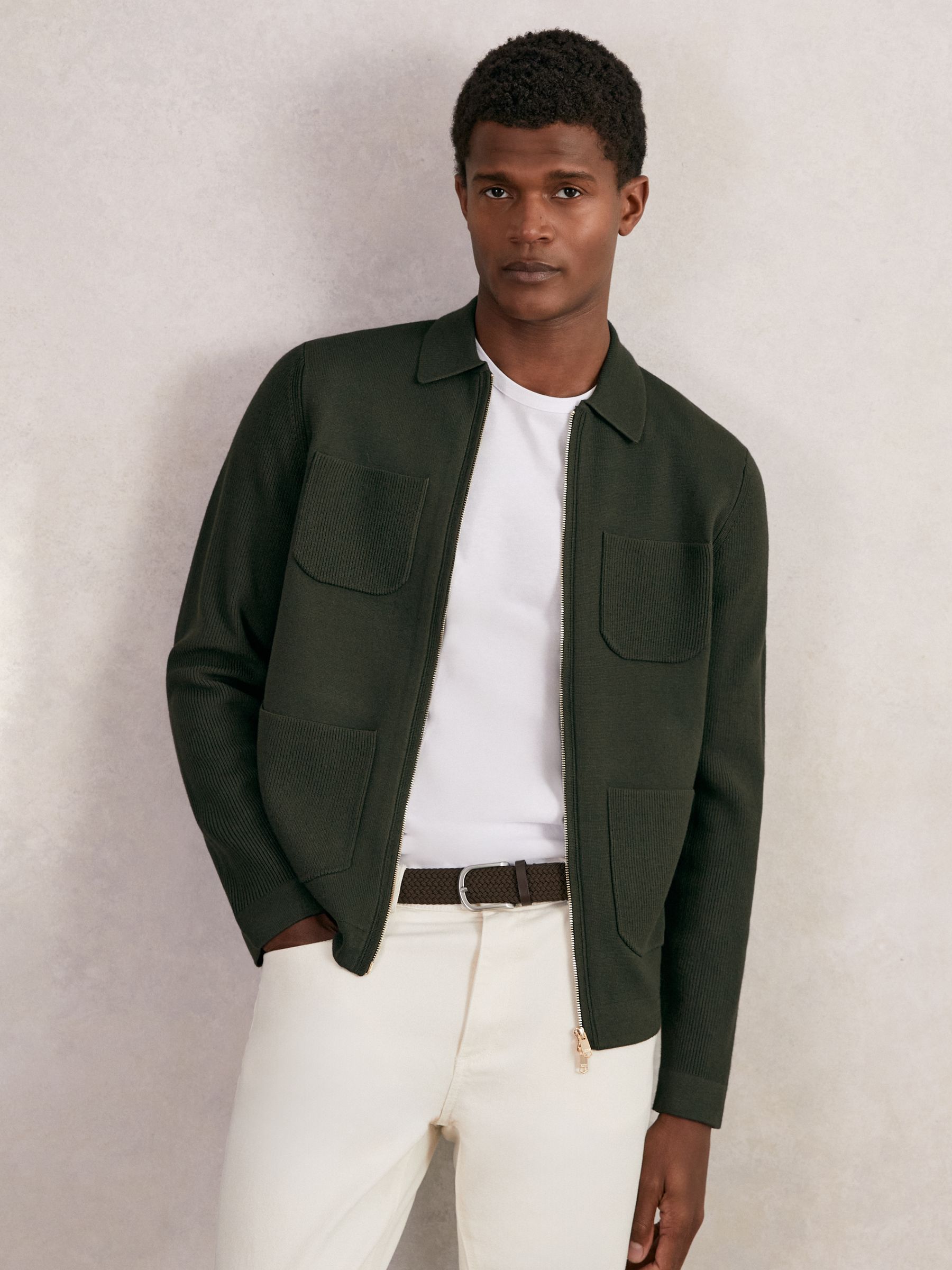 Four-Pocket Zip-Through Cardigan in Black