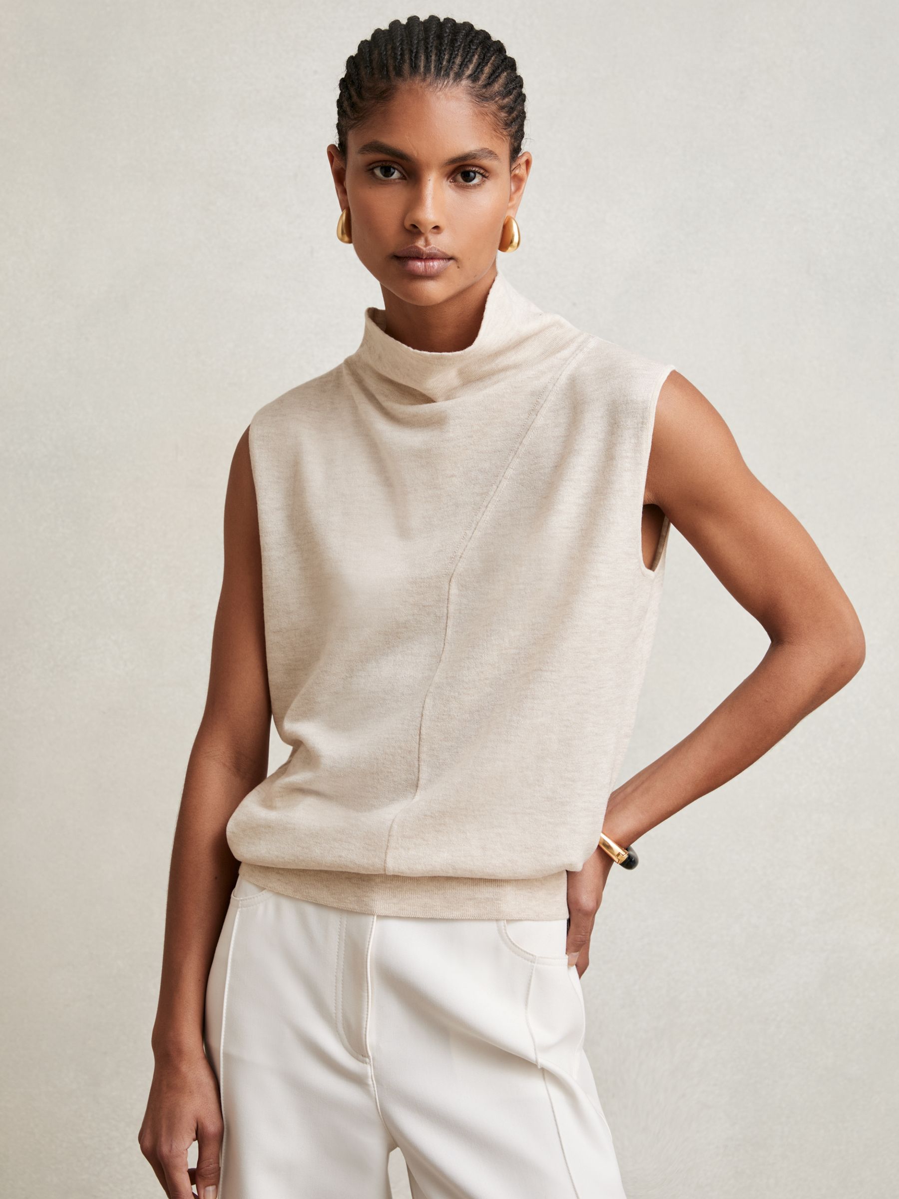 Wool Slouched Sleeveless Top in Stone Neutral