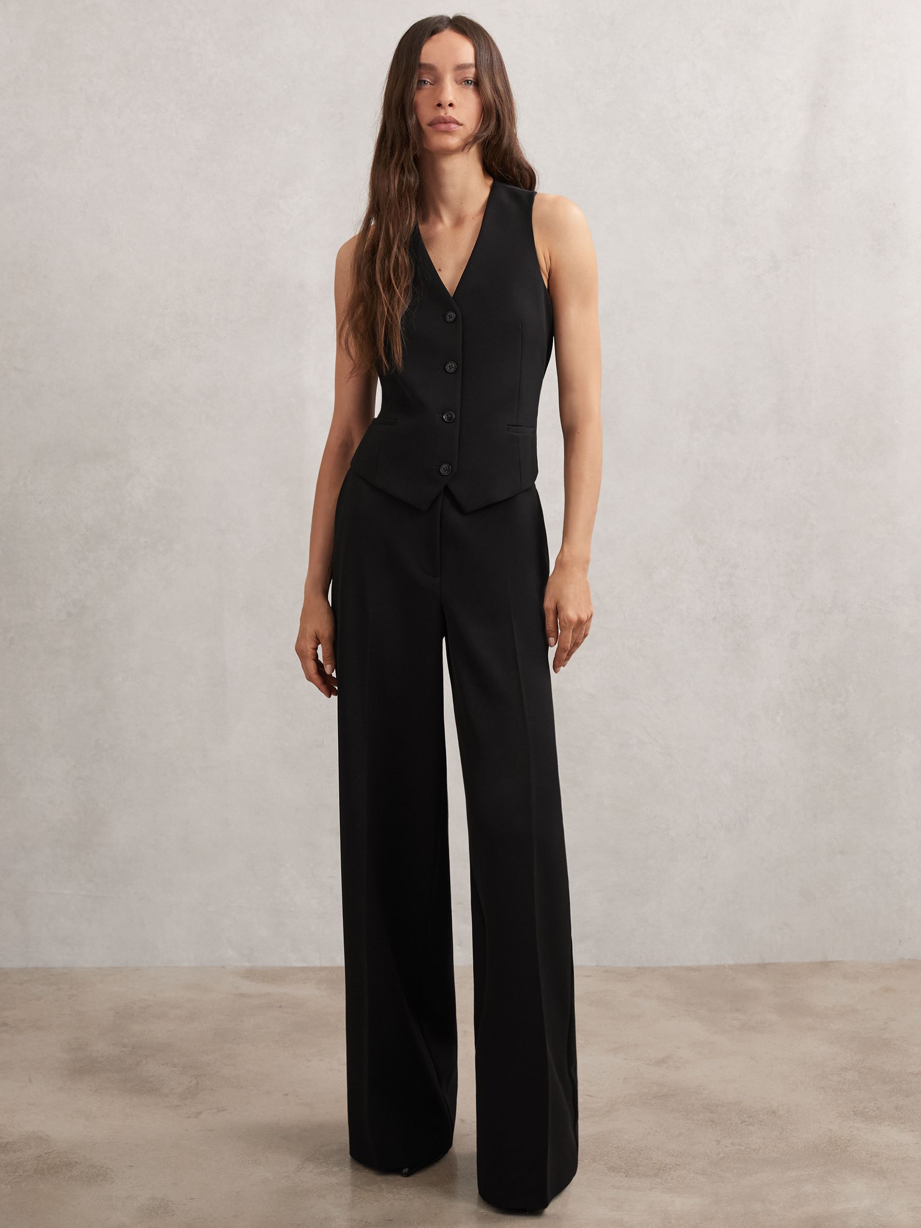 Single-Breasted Twill Waistcoat in Black