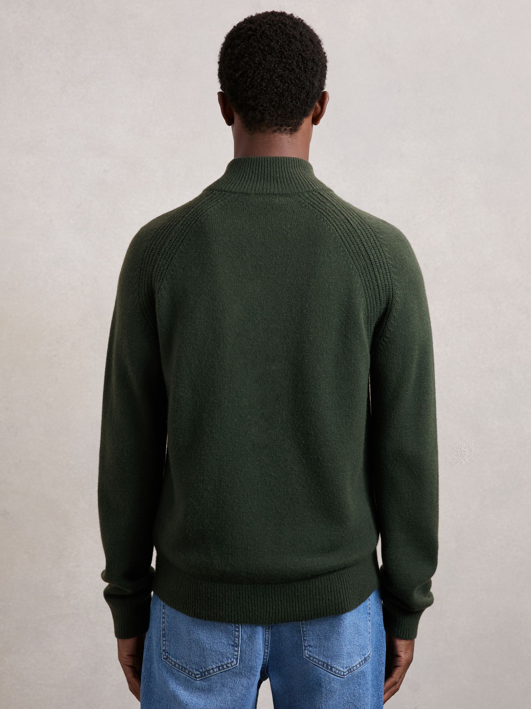 Wool And Cashmere Half-Zip Jumper in Forest Green