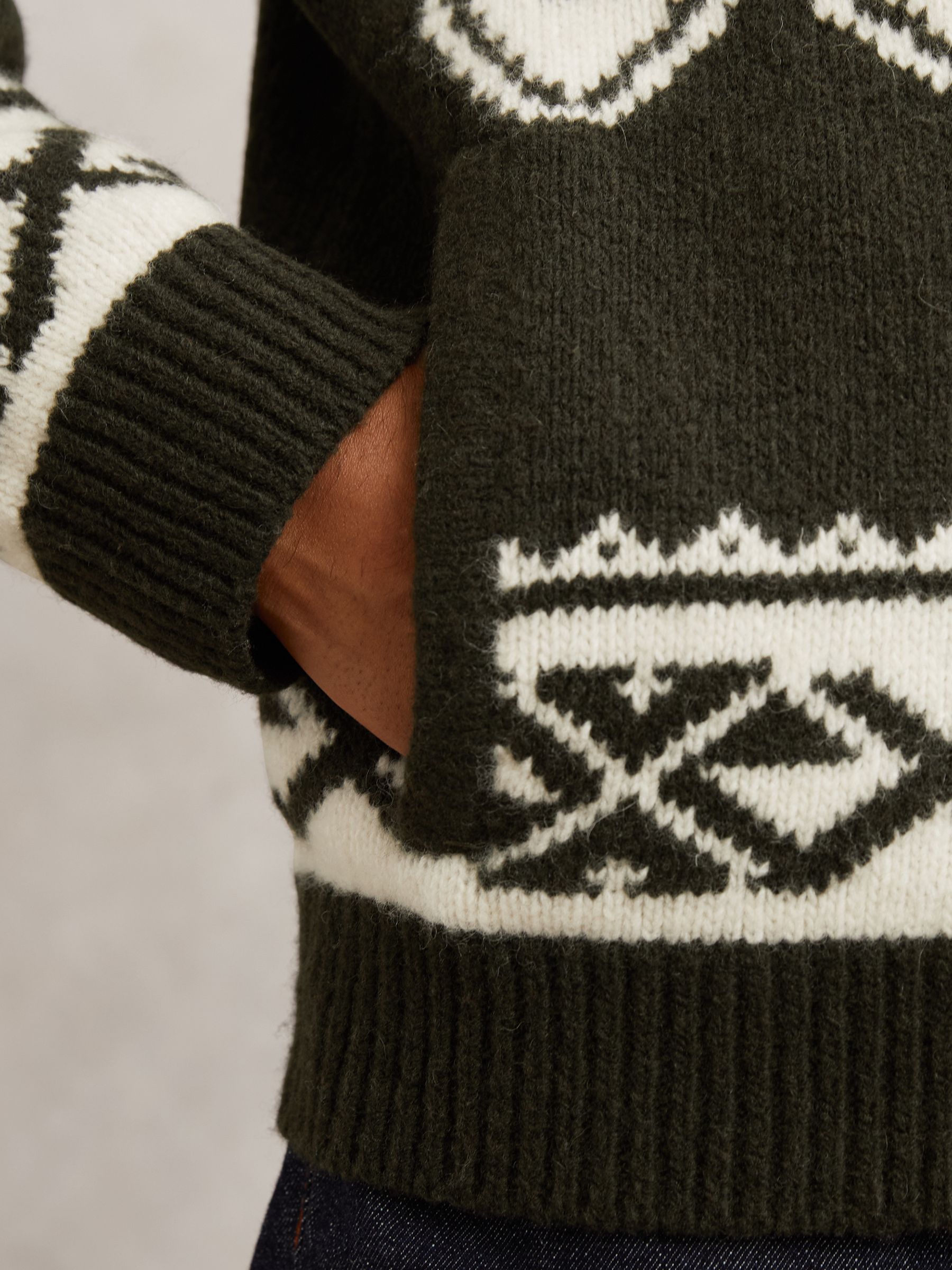 Wool-Blend Fair Isle Zip Jumper in Forest Green