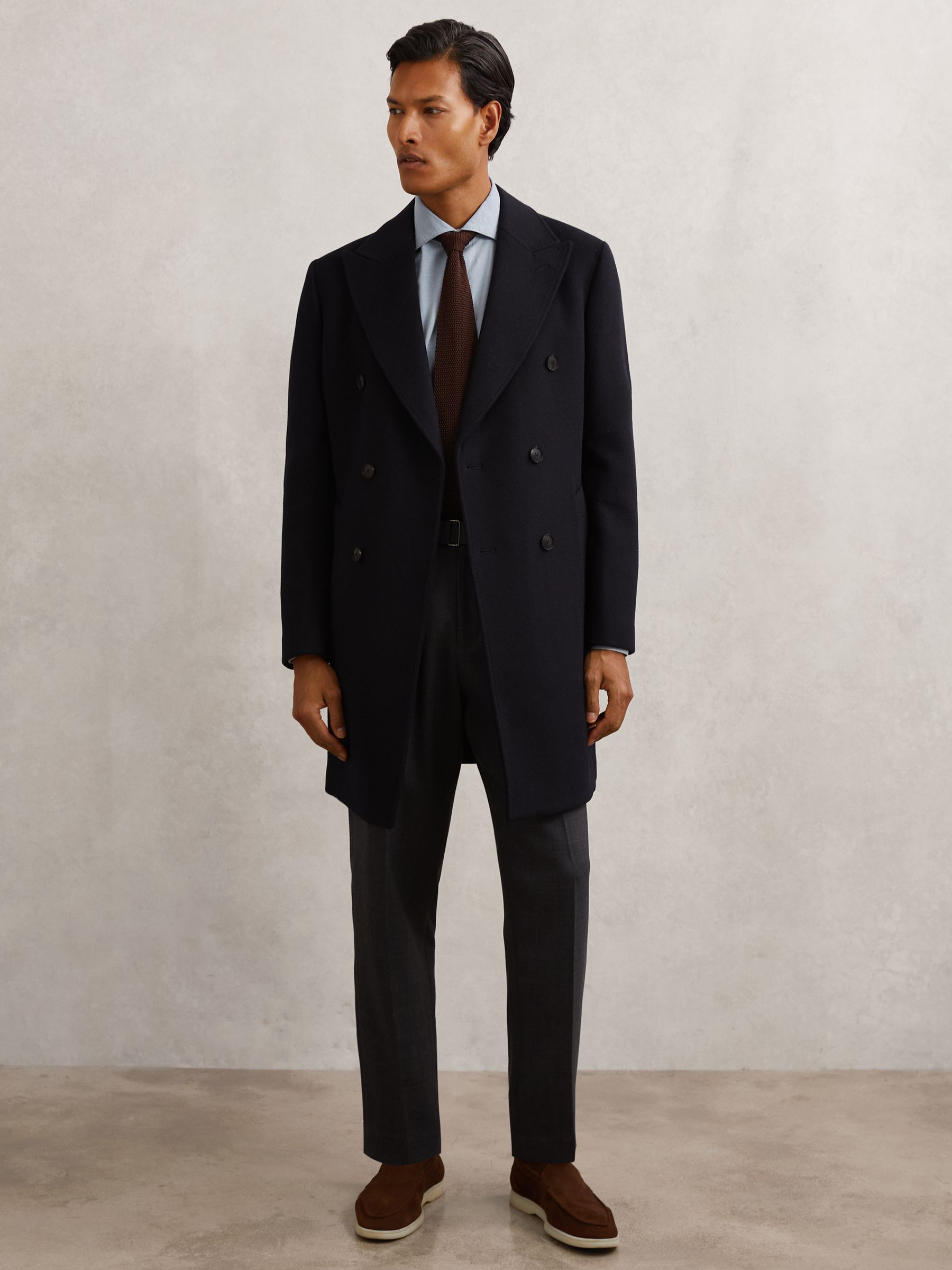 Wool-Blend Double-Breasted Overcoat in Navy