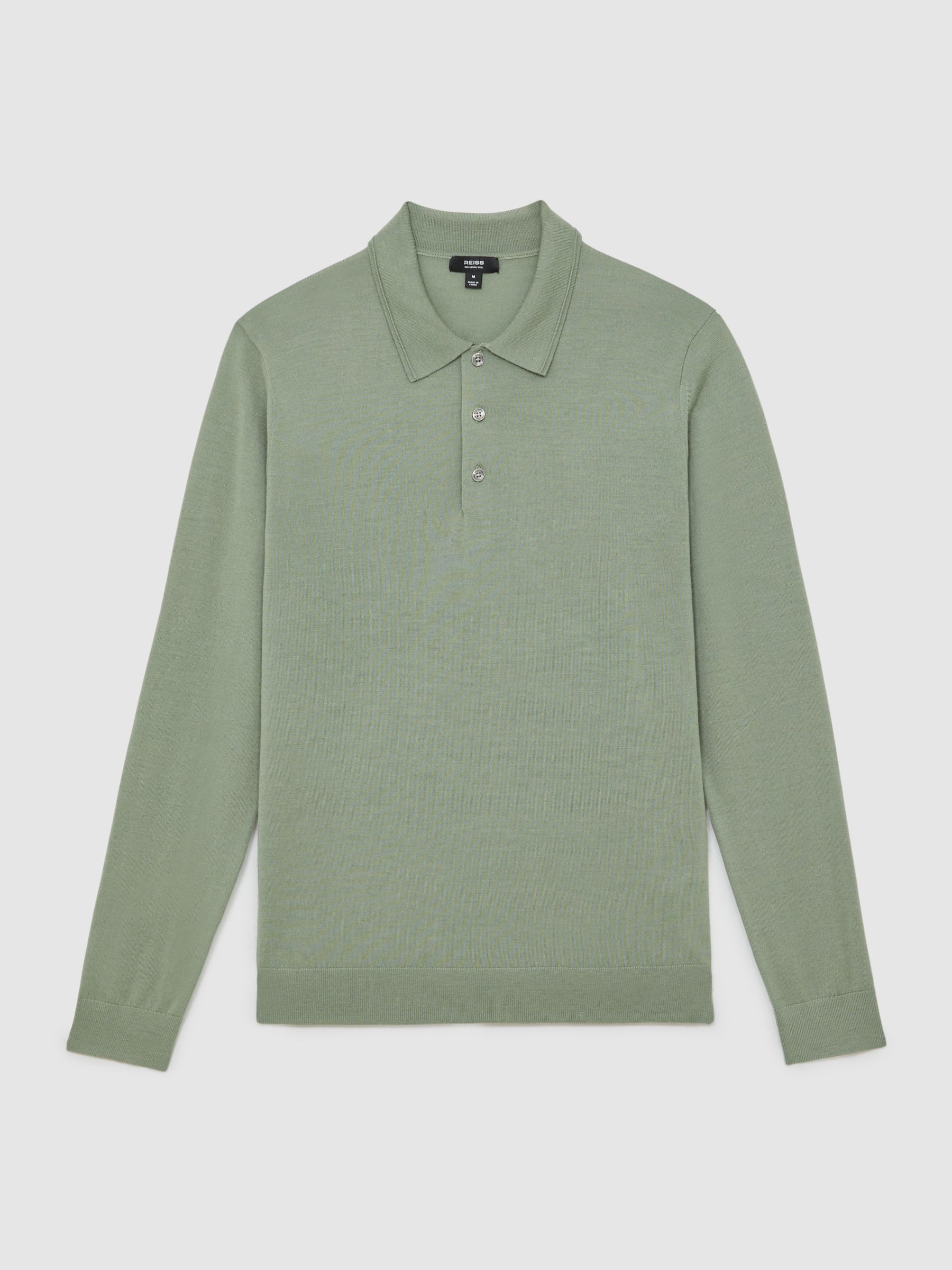 Merino Wool Long-Sleeve Polo Shirt in Harper Green
