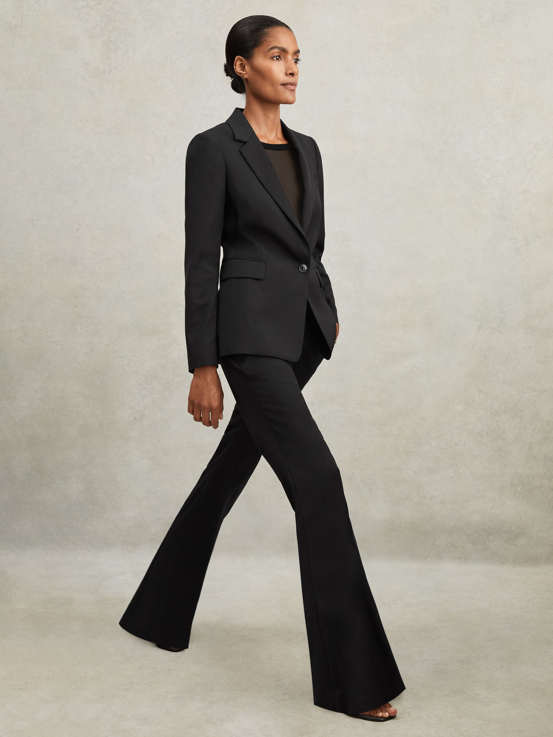 Wool-Blend Tailored Flared Suit Trousers in Navy