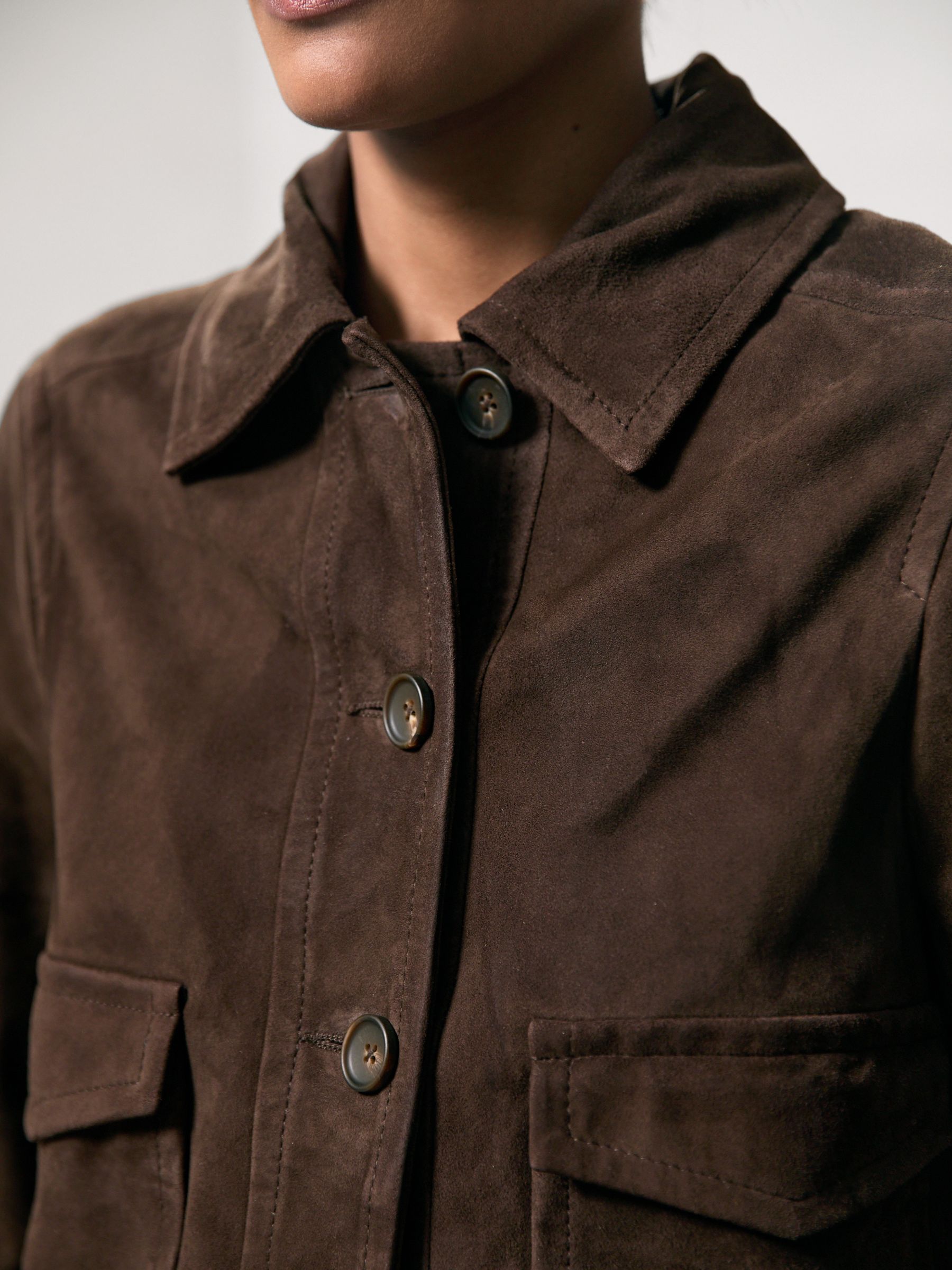Suede Trucker Jacket in Chocolate Brown
