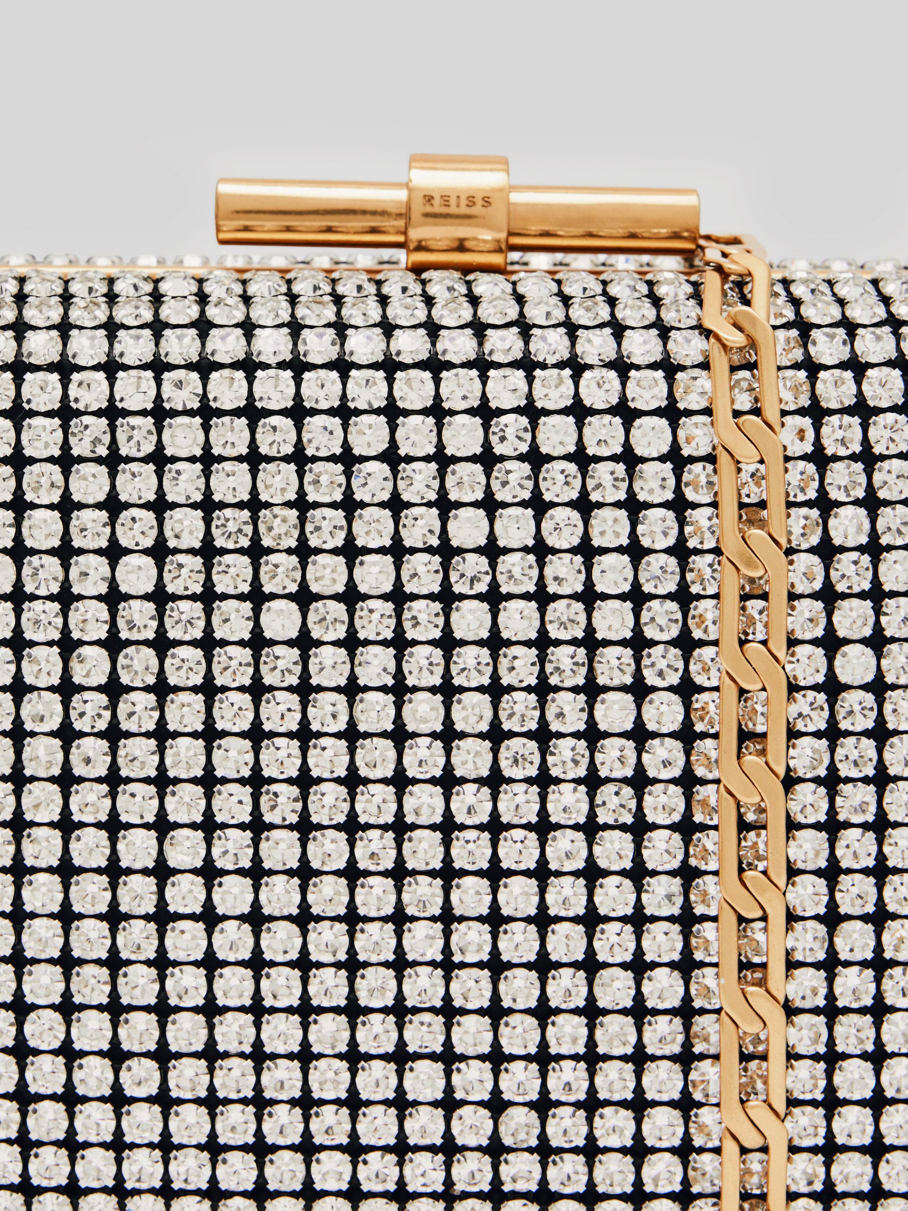 Crystal-Embellished Box Clutch Bag in Silver
