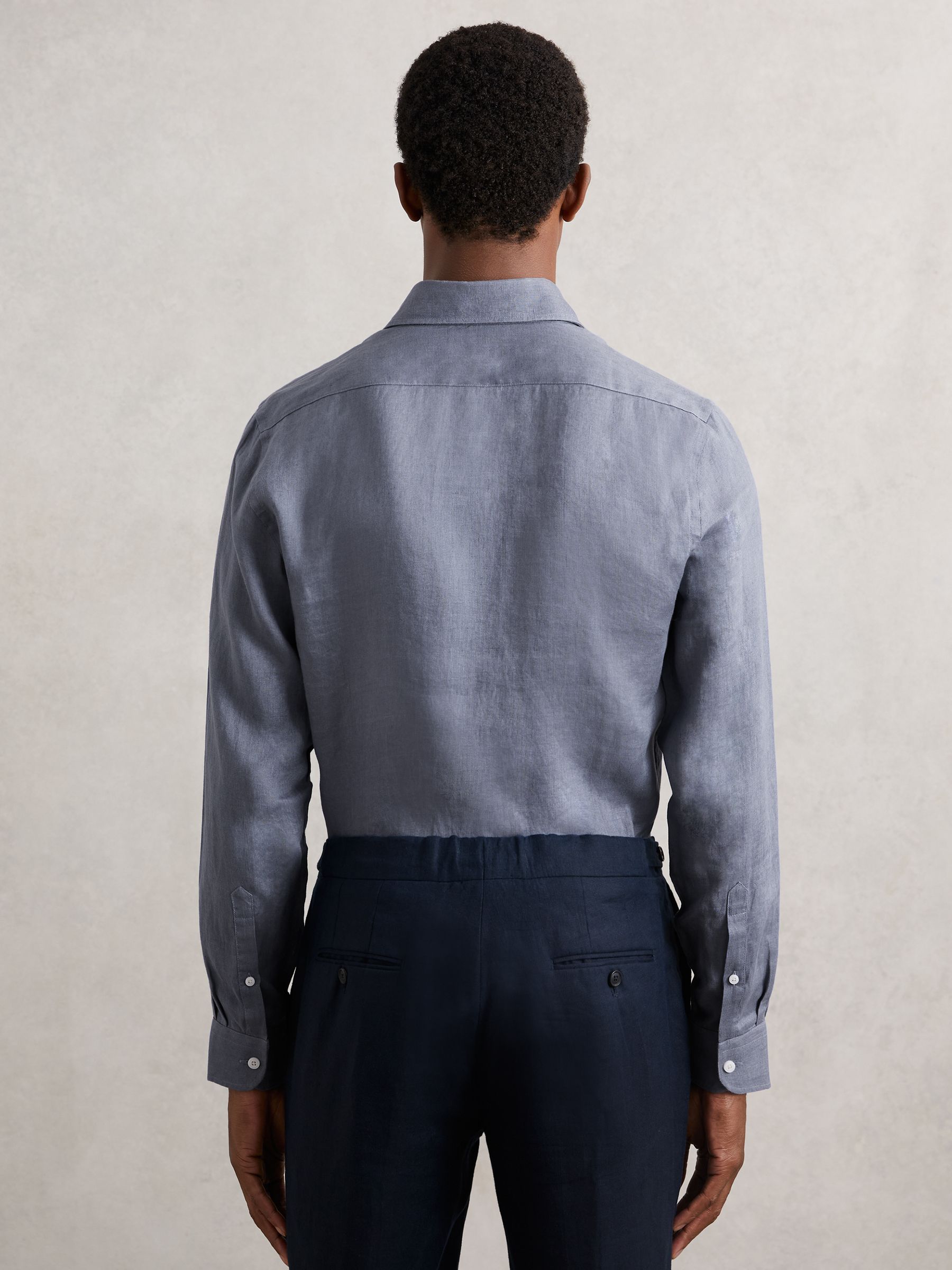 Linen Cutaway-Collar Shirt in Airforce Blue