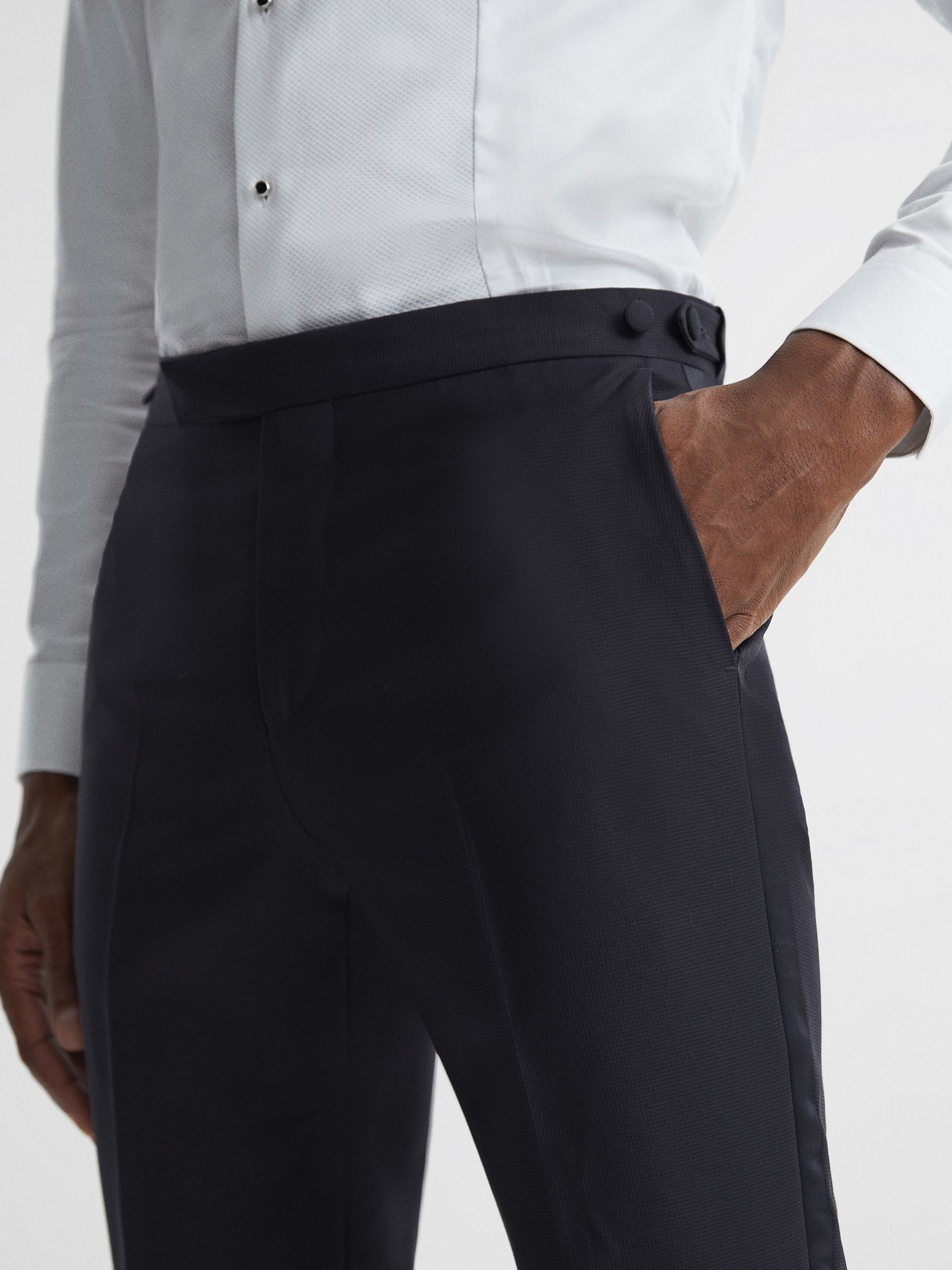Expose T Navy Wool Textured Regular Fit Trousers