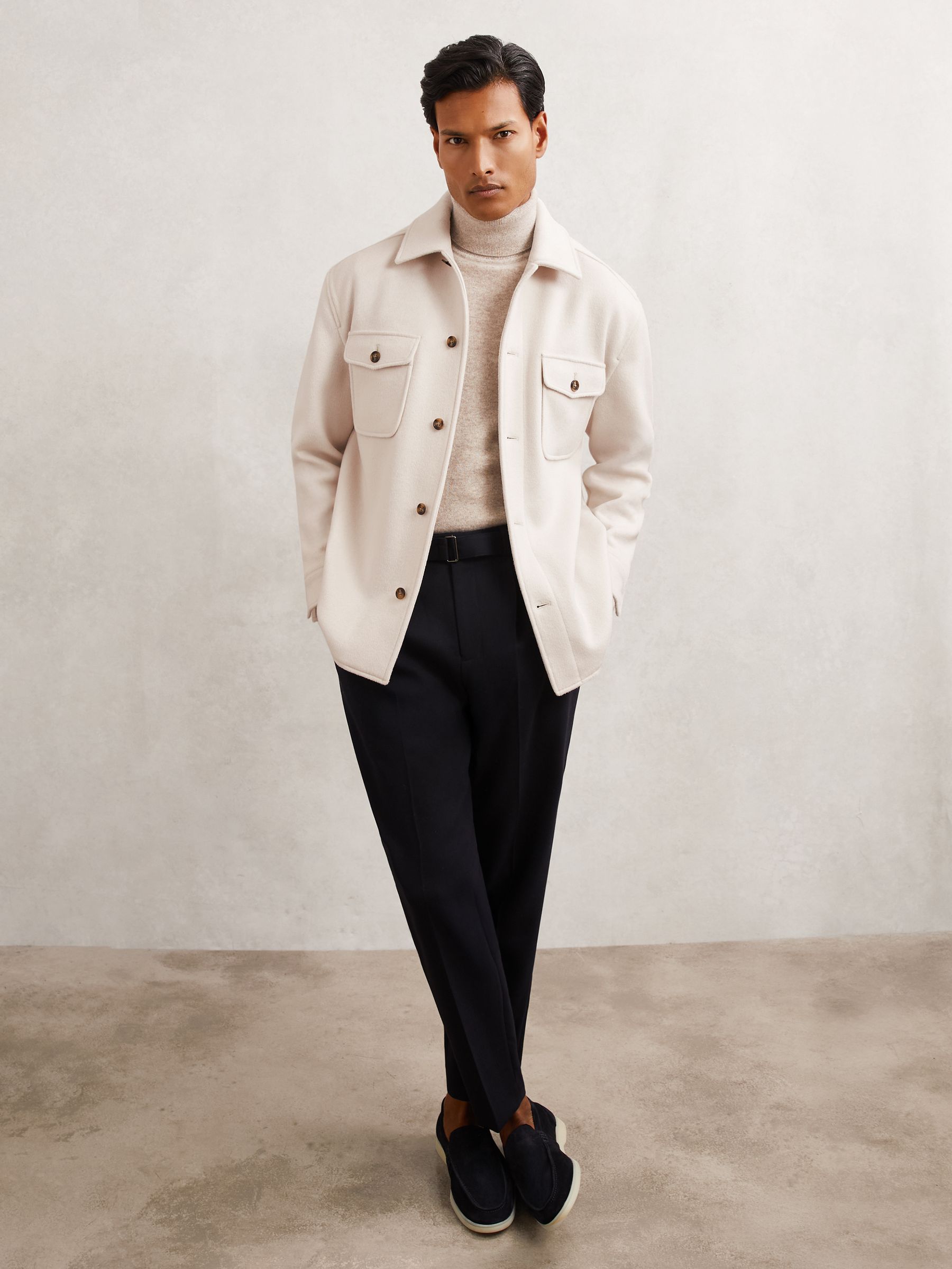 Wool-Blend Twin-Pocket Overshirt in Off White