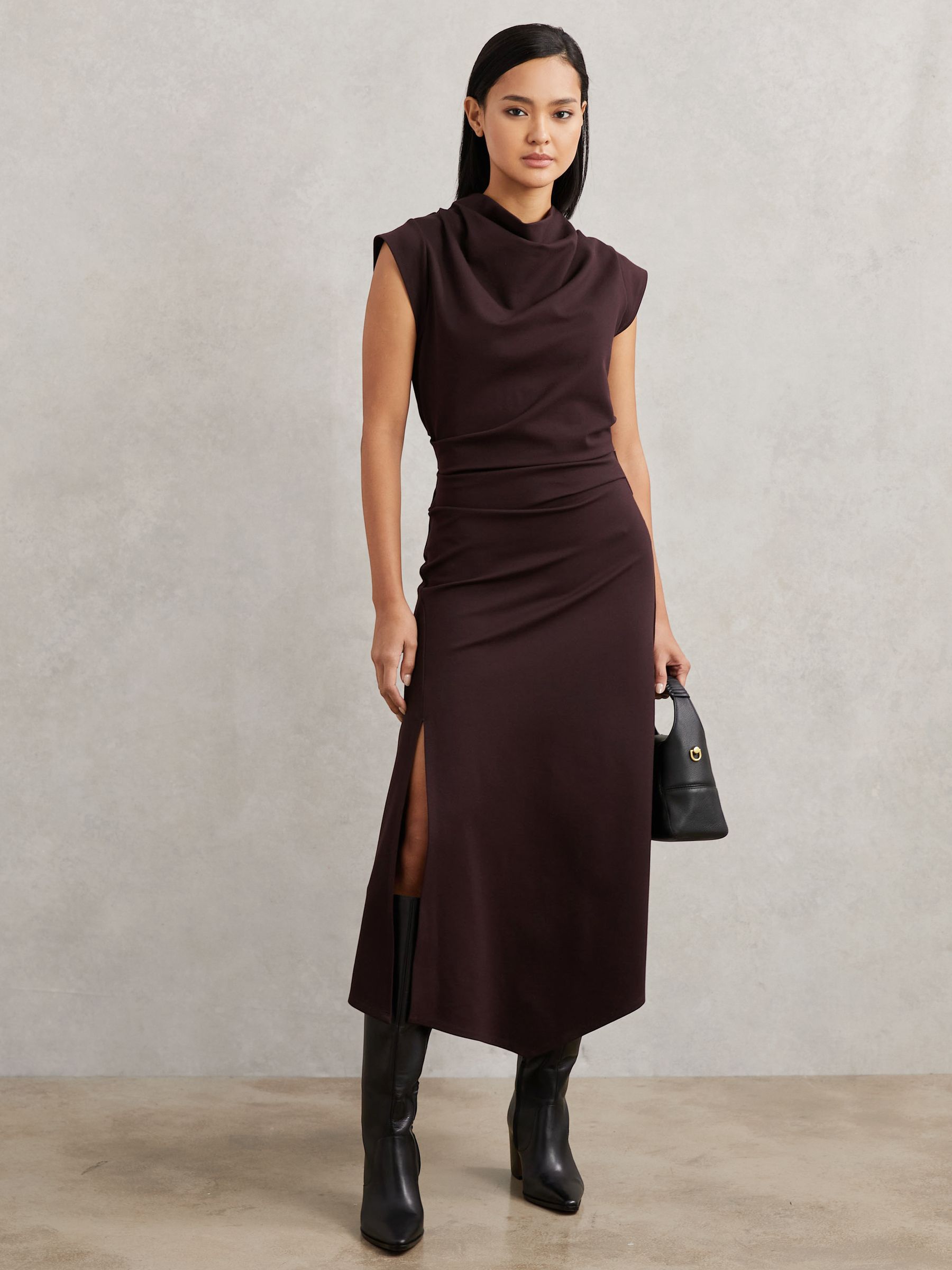 Leather Knee-High Block-Heel Boots in Black