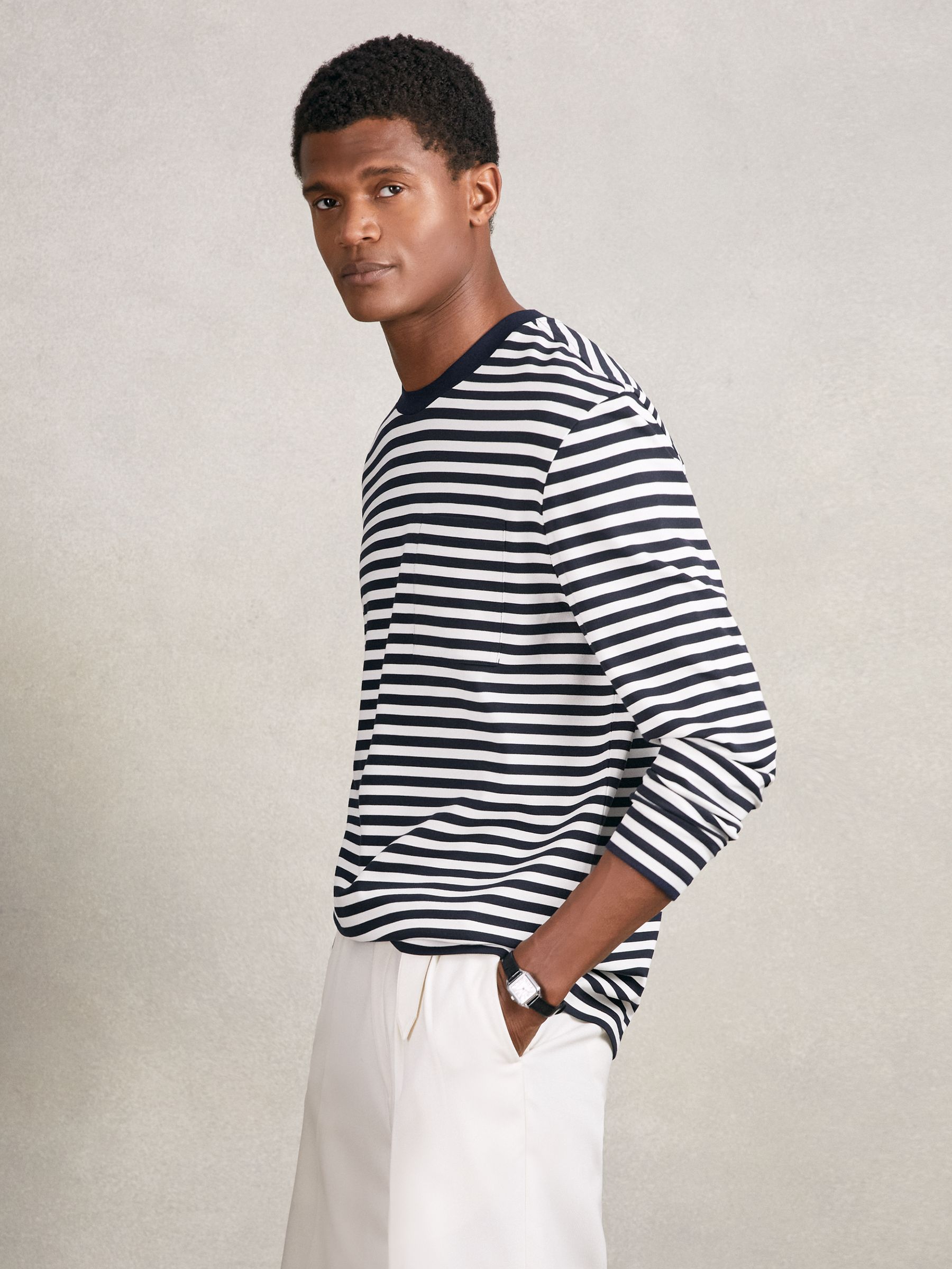 Striped Crew-Neck T-Shirt in Navy/White
