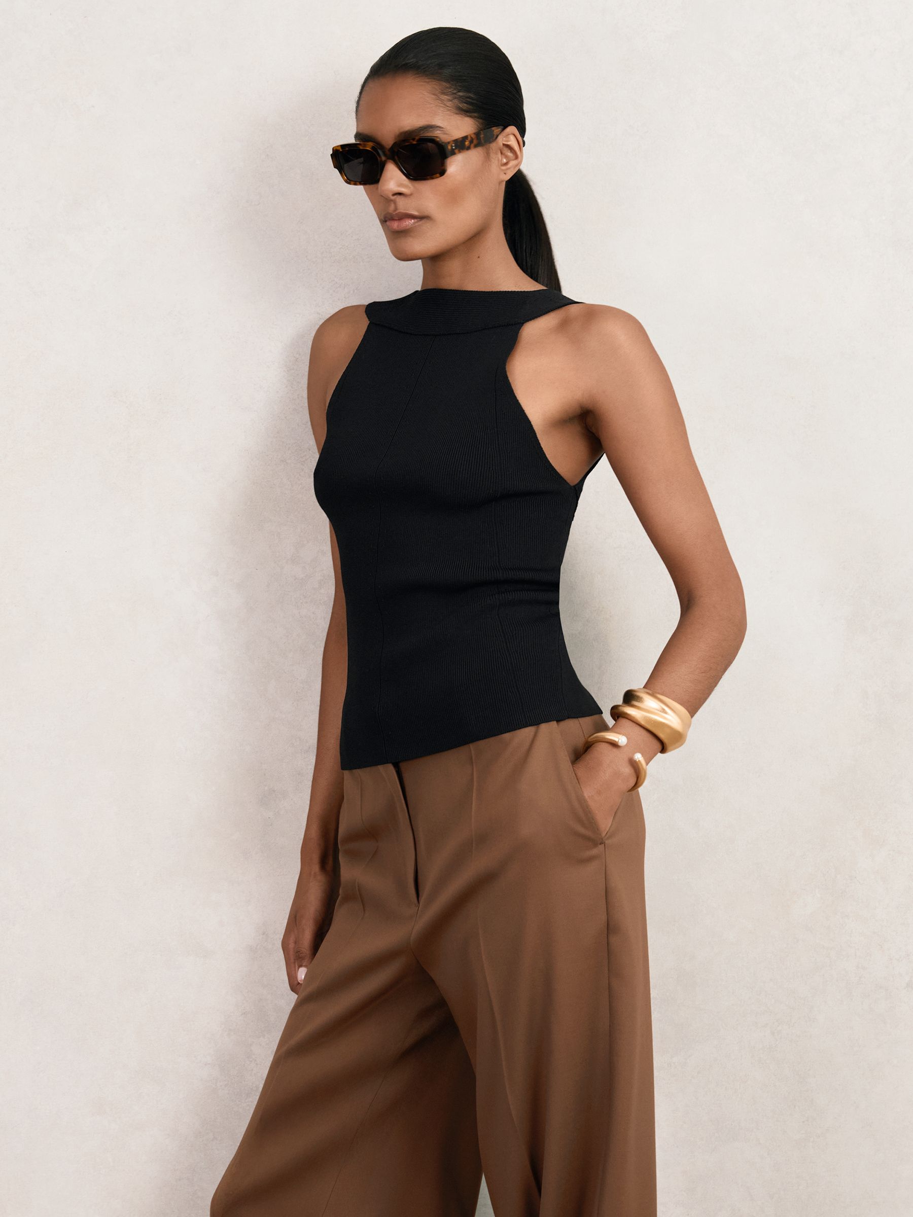 Low-Back Rib-Knit Vest in Black