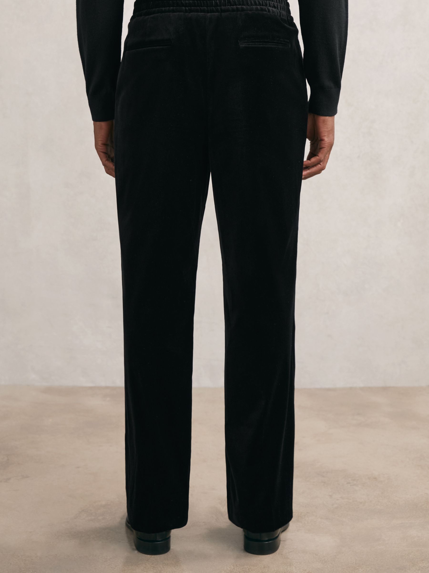 Wide-Leg Relaxed-Fit Velvet Trousers in Black