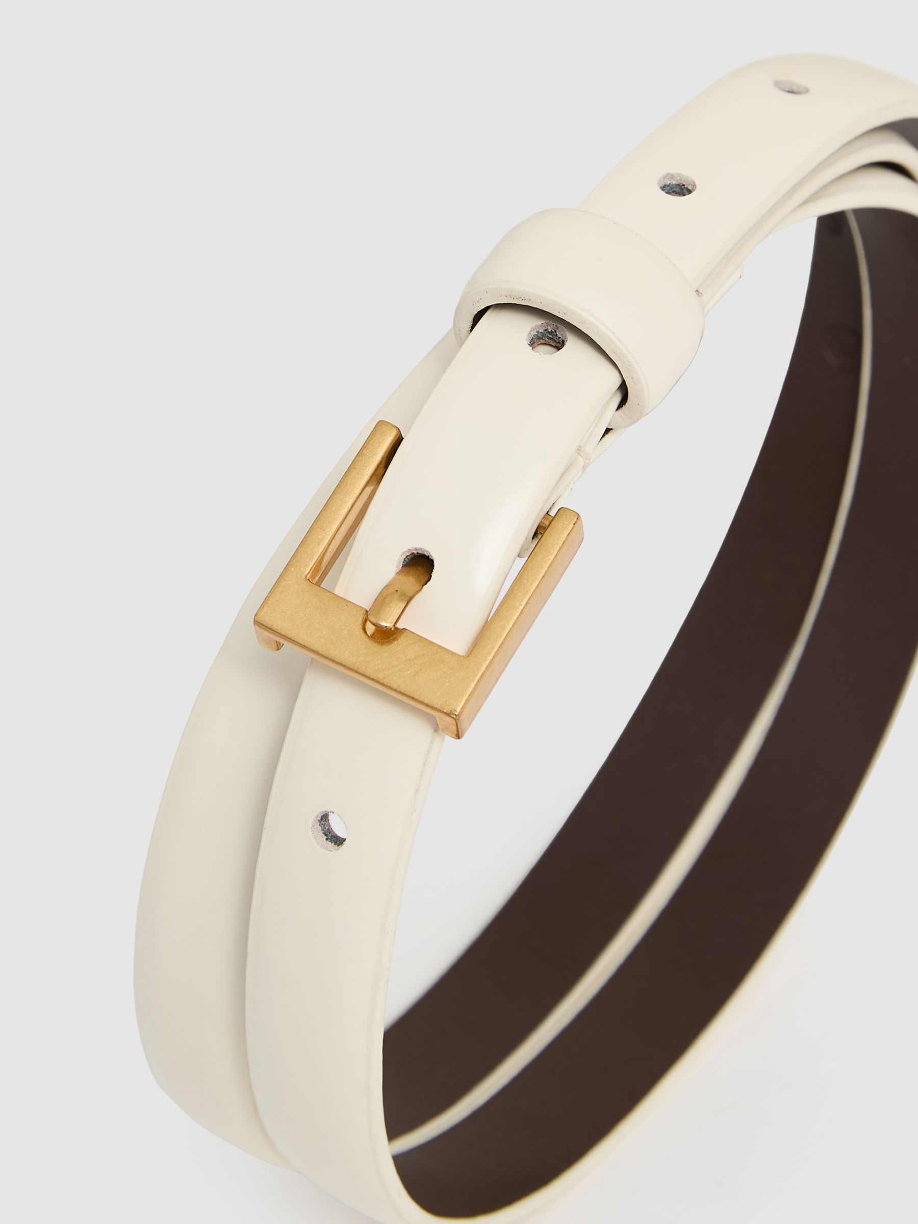 Thin Leather Belt in Off White