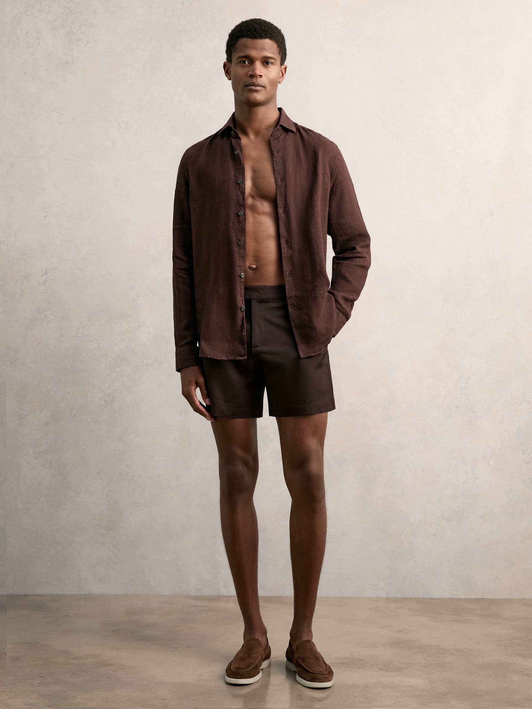 Side-Adjuster Swim Shorts in Chocolate Brown