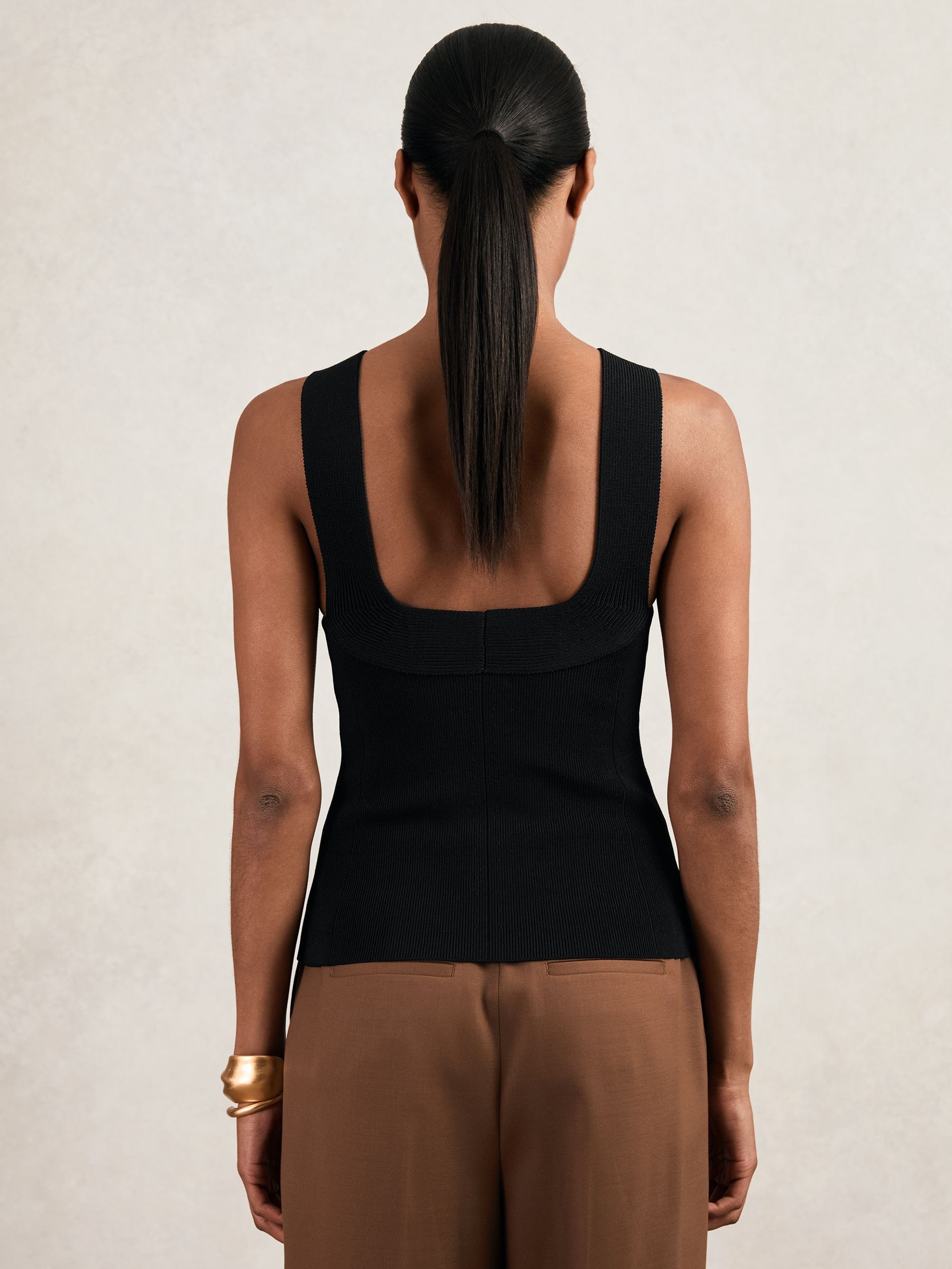 Low-Back Rib-Knit Vest in Black