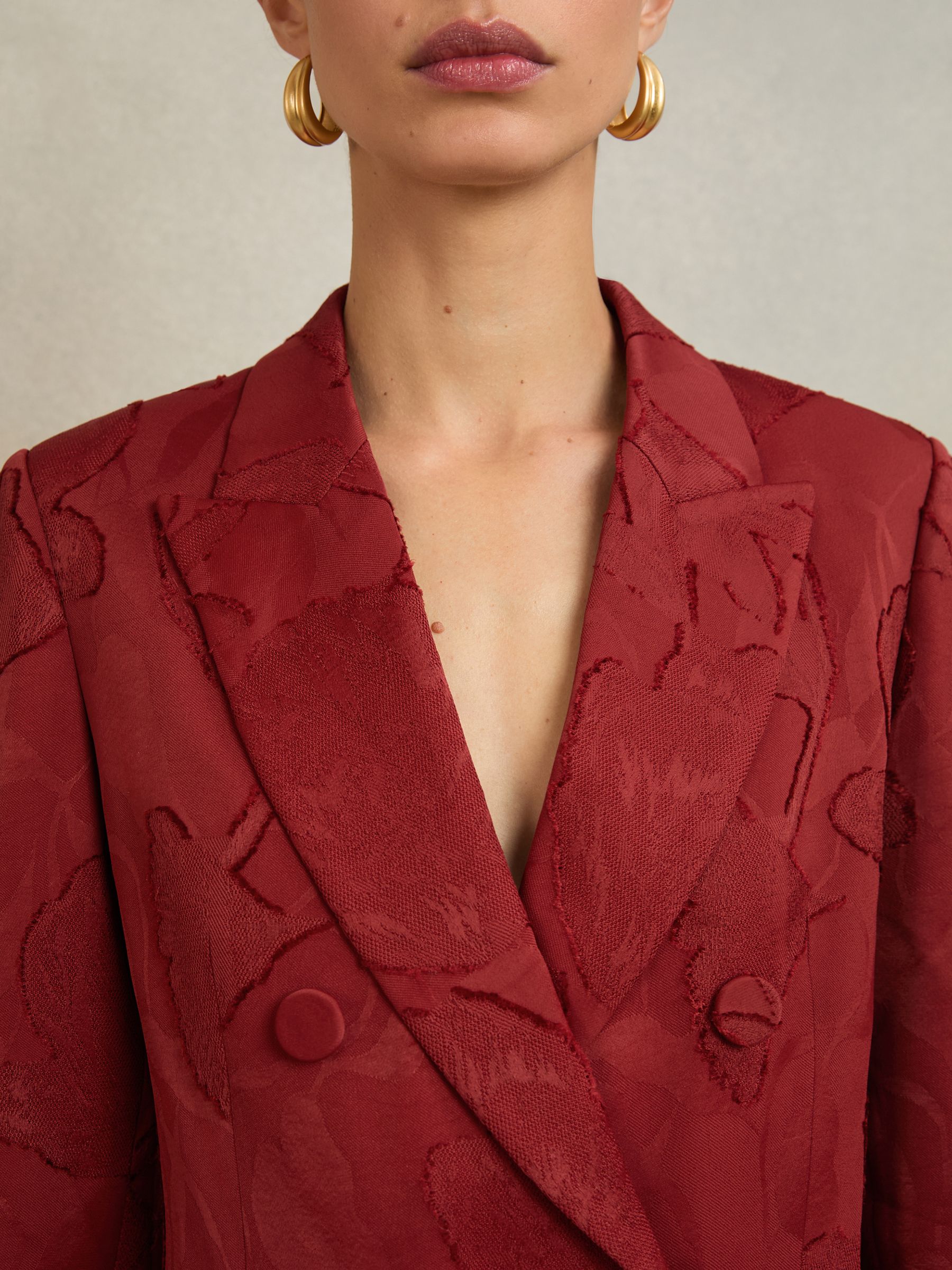 Atelier Jacquard Double-Breasted Blazer in Red