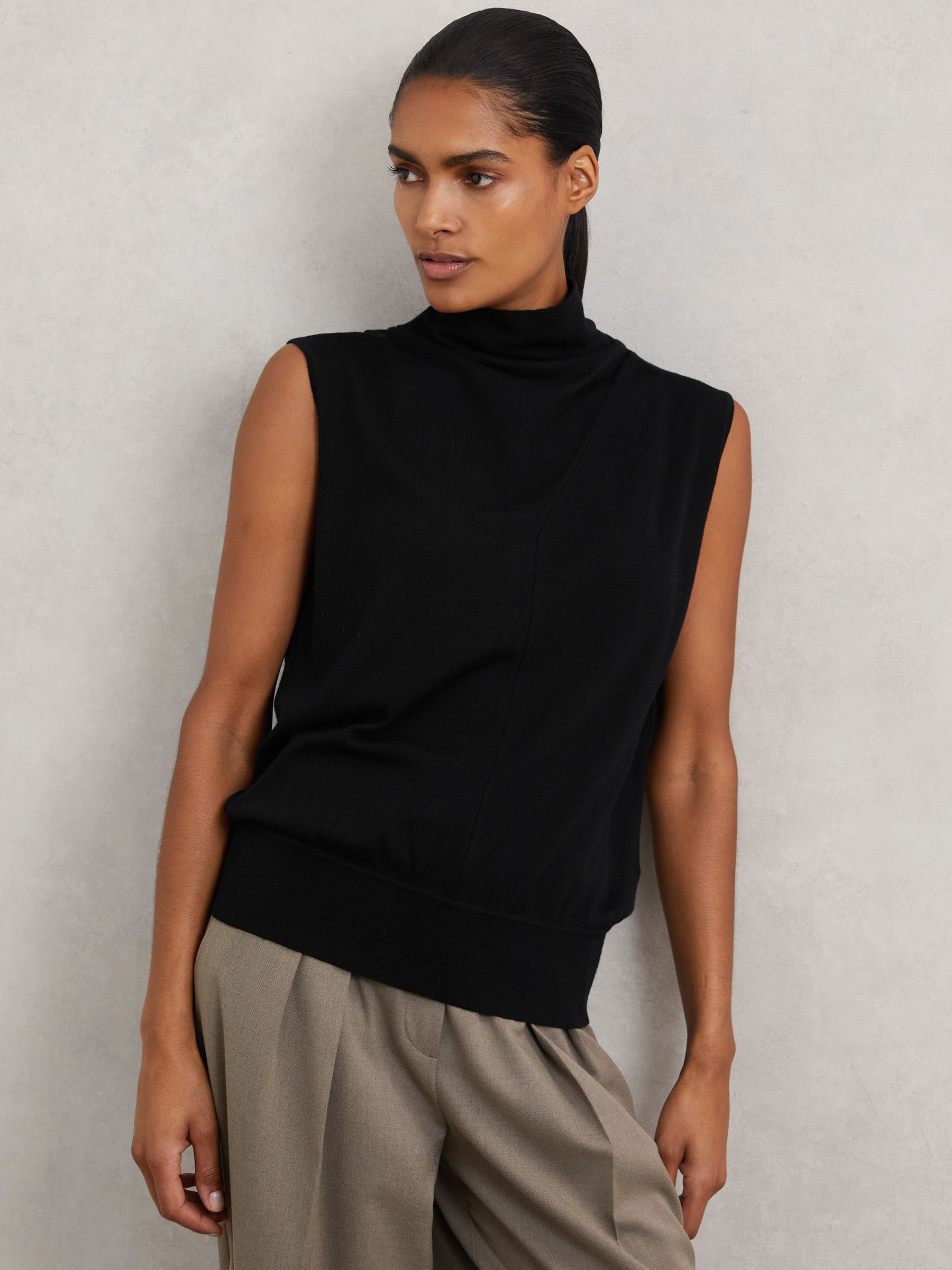 Wool Slouched Sleeveless Top in Black