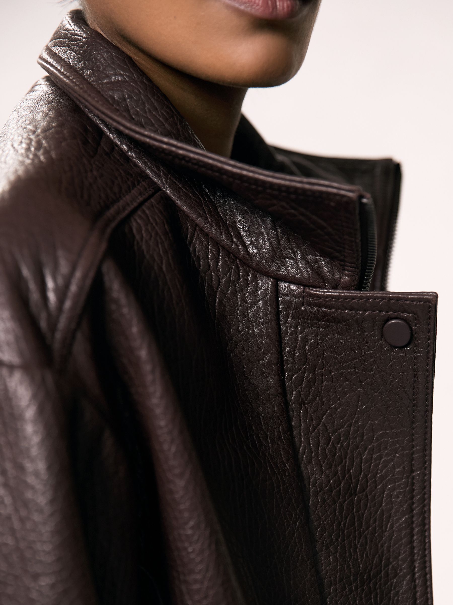 Oversize Grained-Leather Bomber Jacket in Burgundy