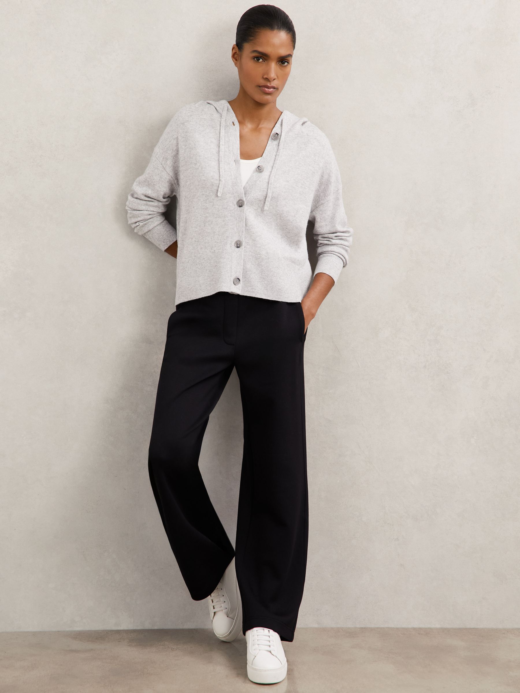 Wool-Blend Button-Through Hoodie with Cashmere in Grey