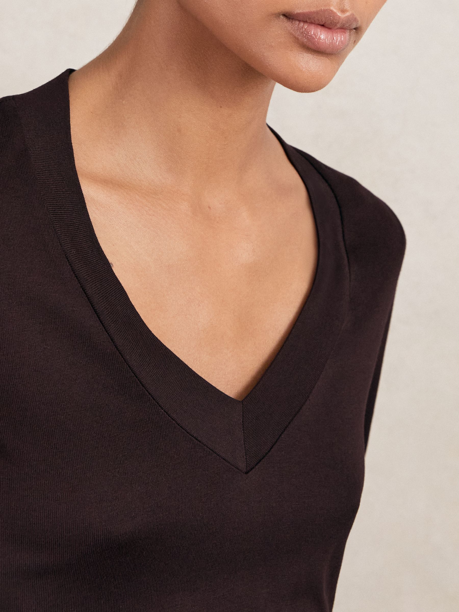 Jersey V-Neck Top in Plum