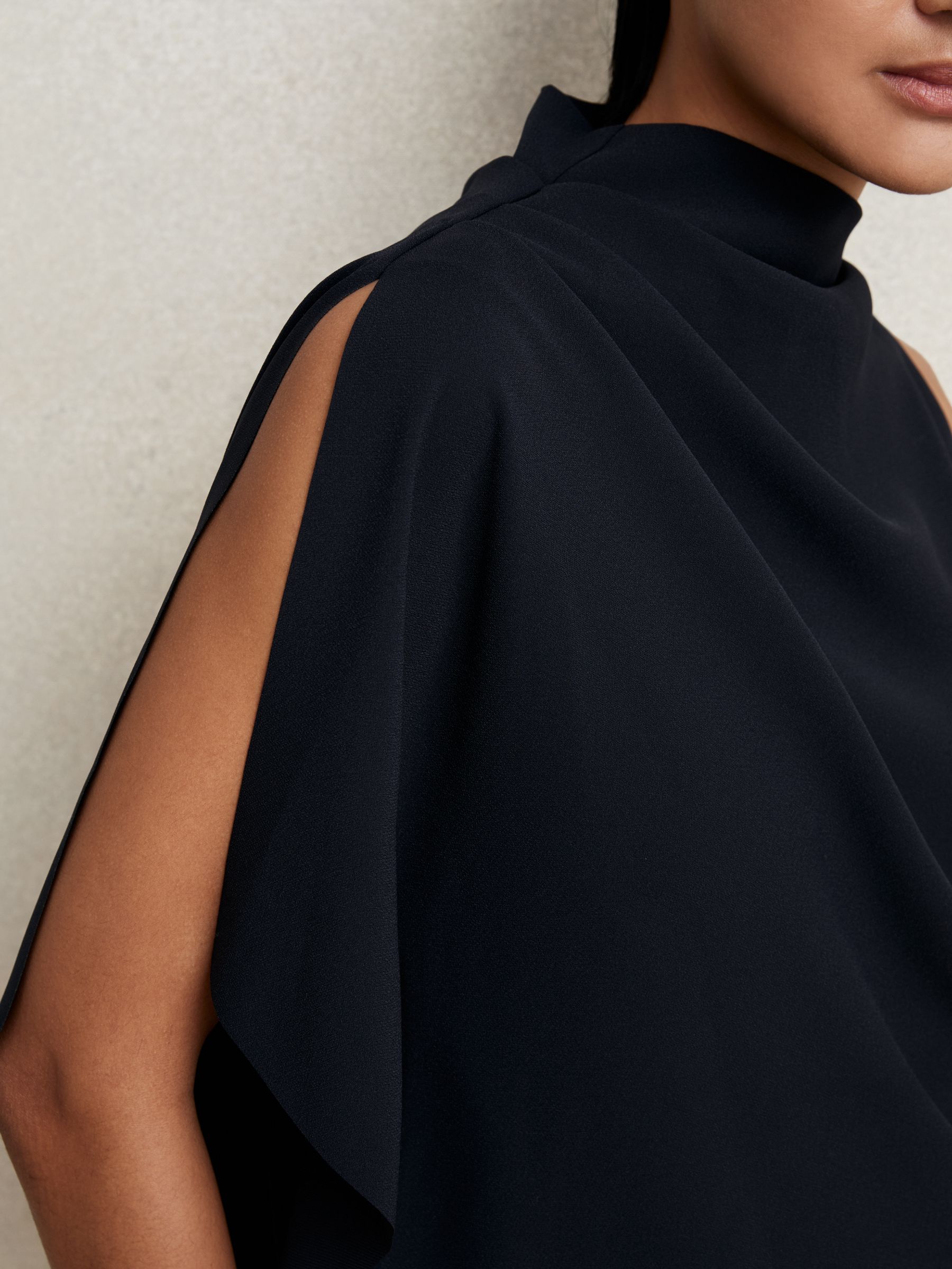 One-Shoulder Draped Top in Navy