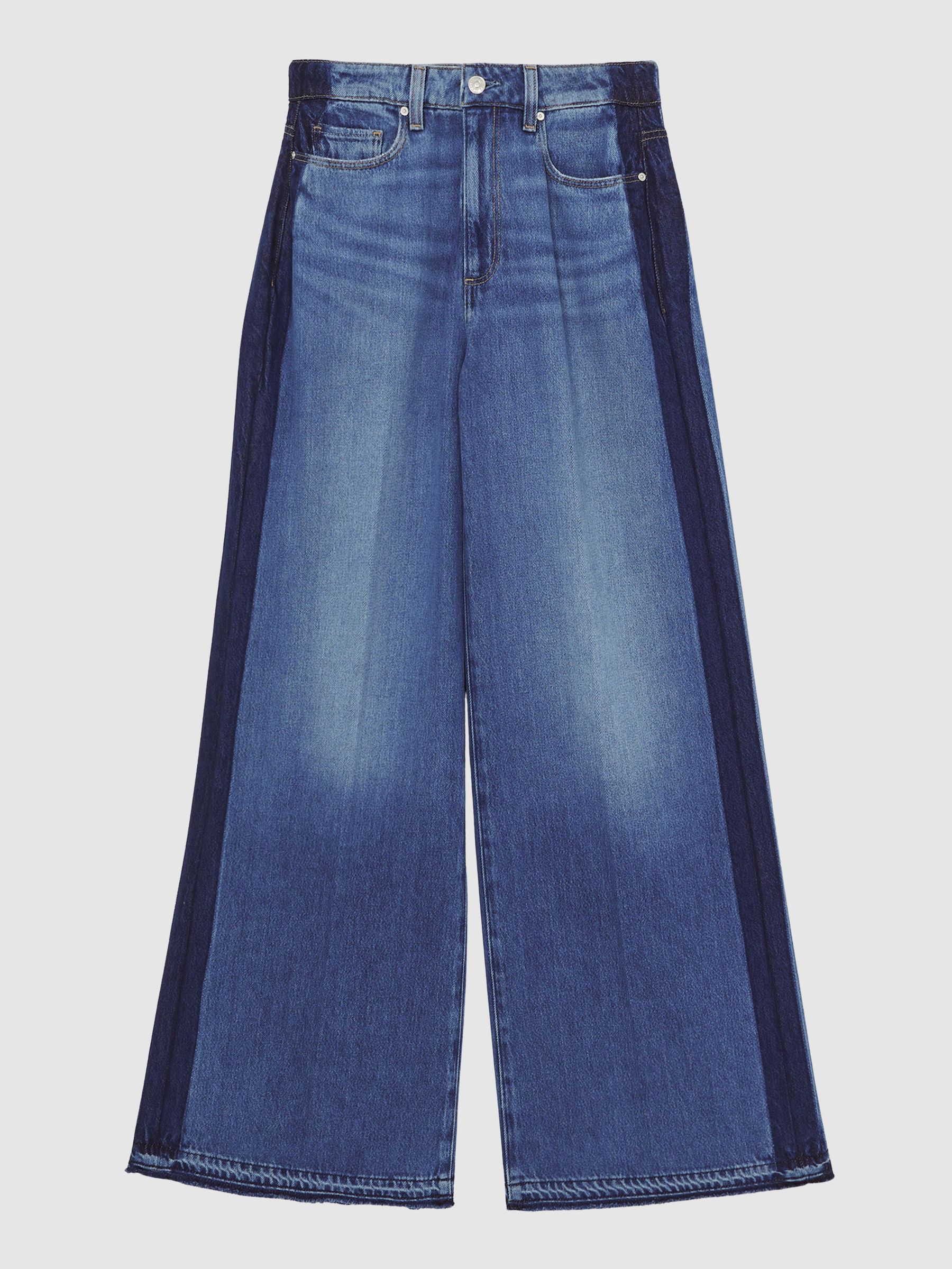 Paige Side Stripe Wide Leg Jeans in Navy/Blue Stripe