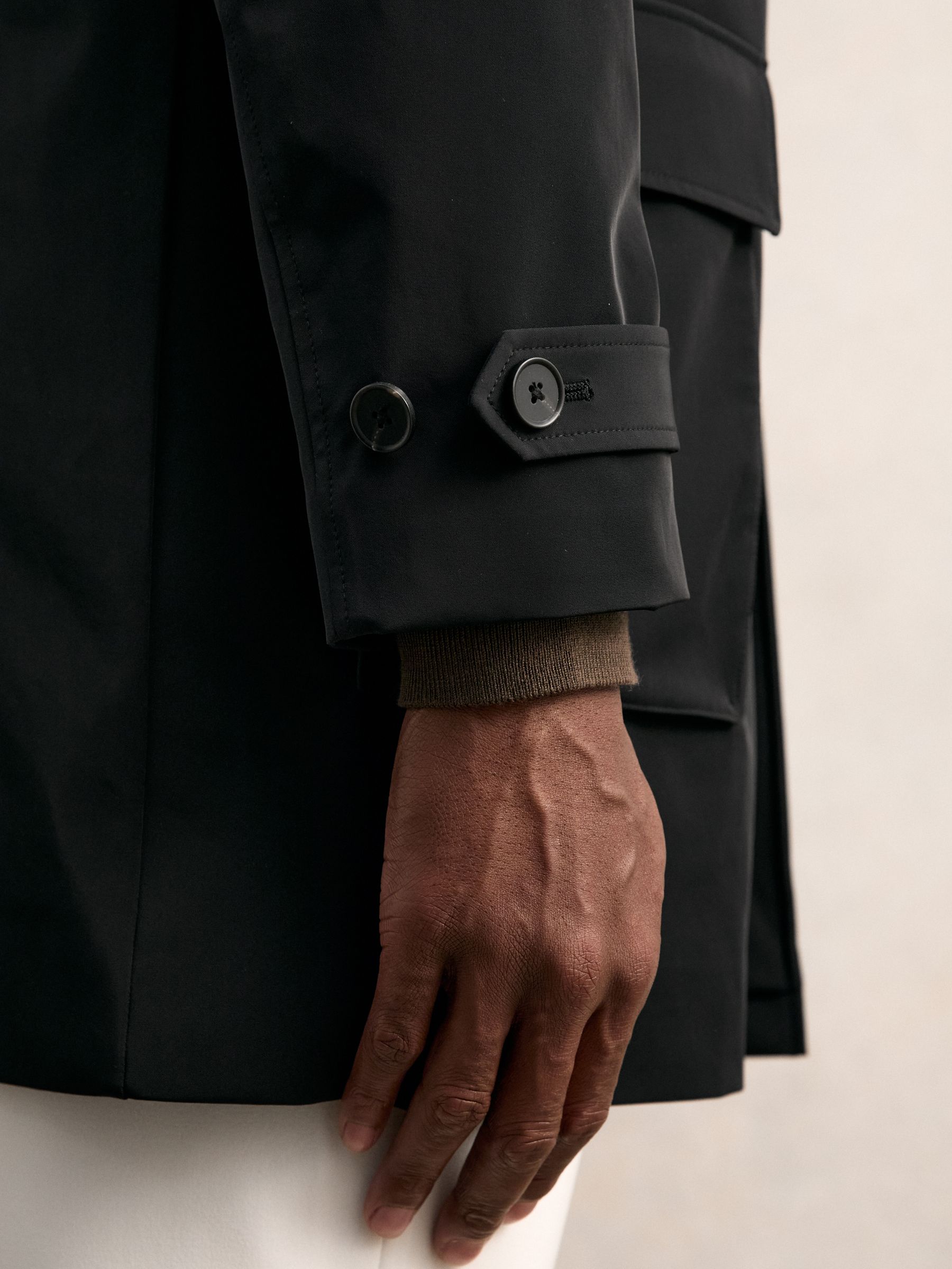 Hybrid Removable-Gilet Overcoat in Black