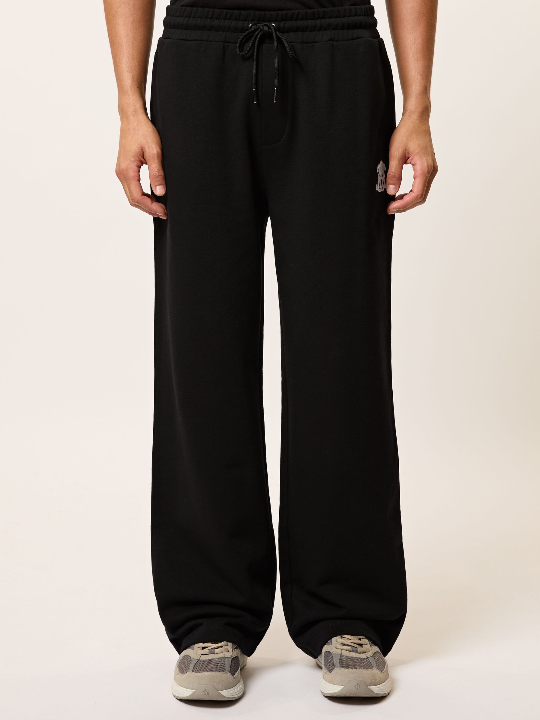 Monogram Cotton Wide-Leg Joggers in Black
