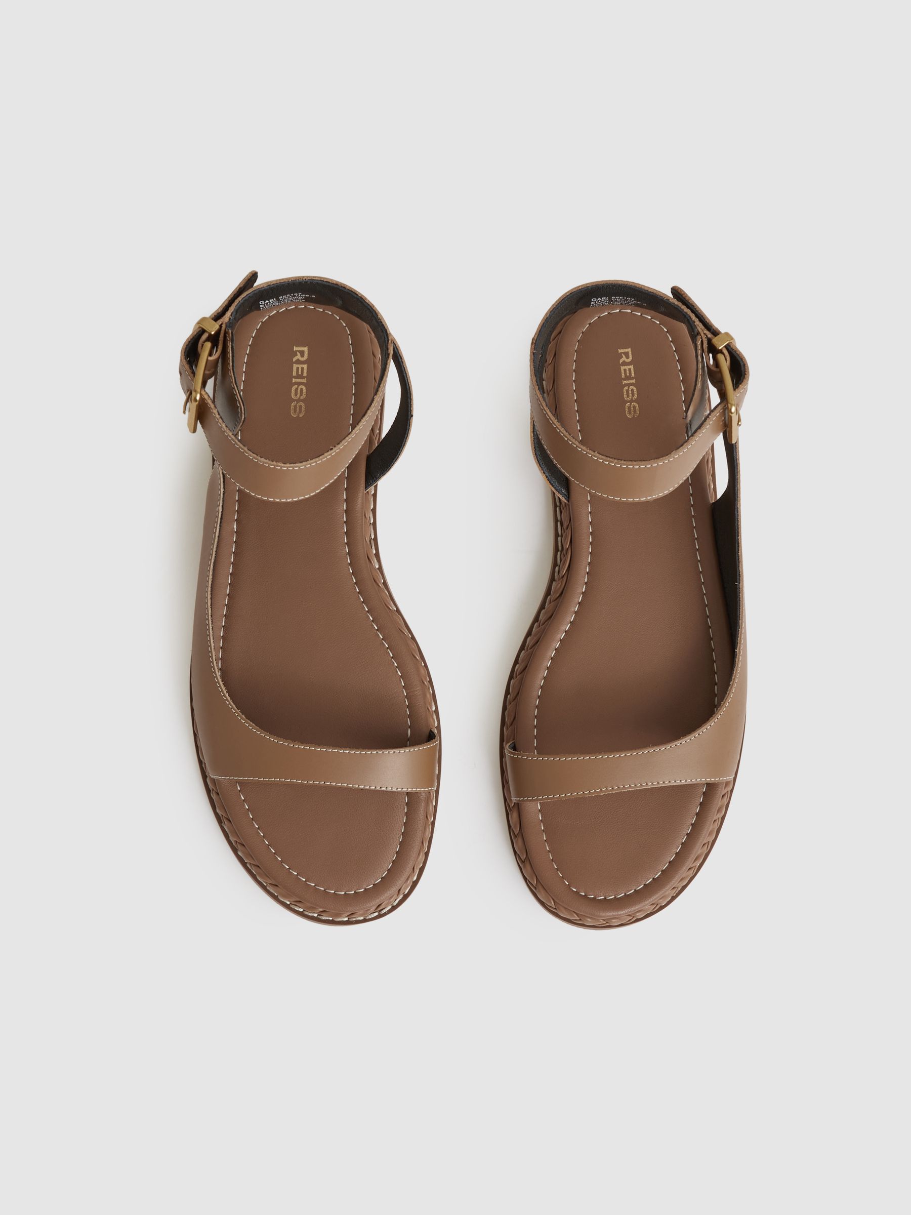 Leather Plait Detail Sandals in Tan