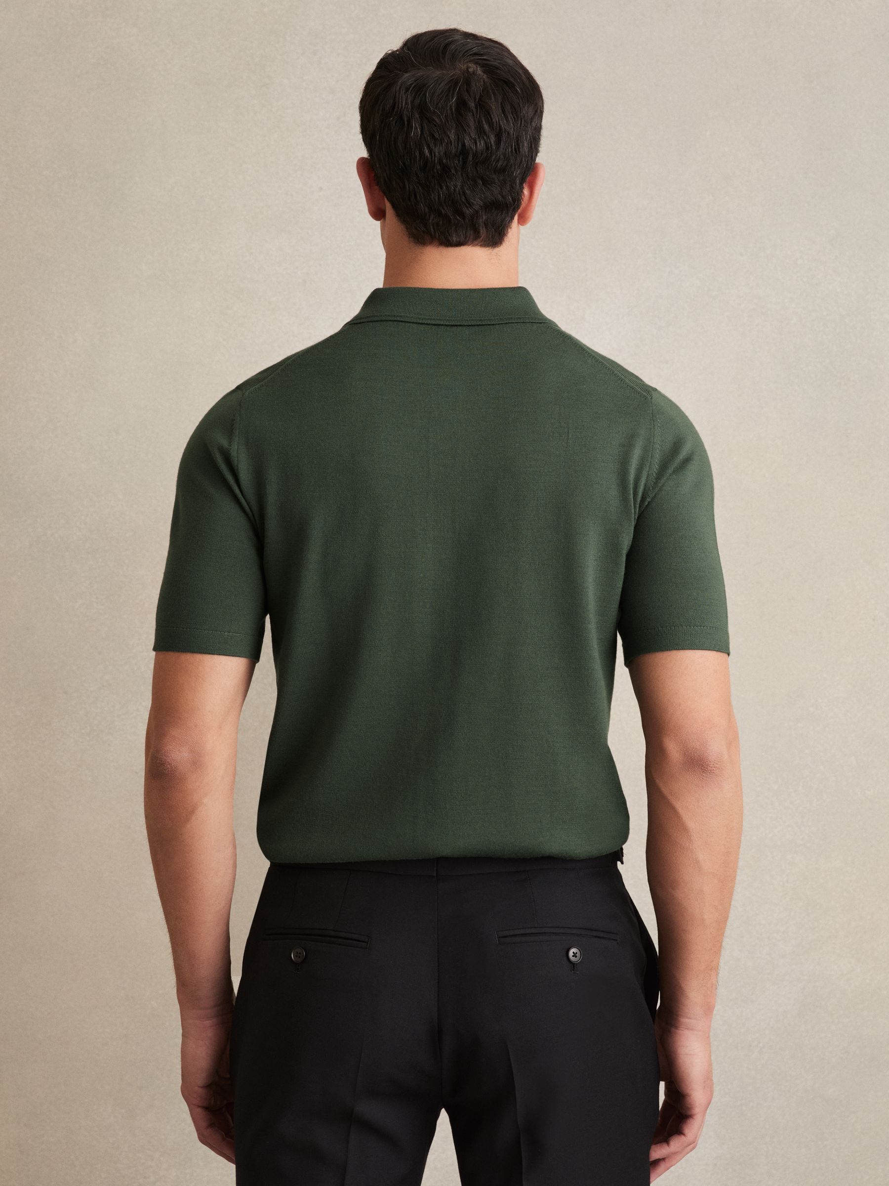 Merino Wool Short-Sleeve Polo Shirt in Kale Green